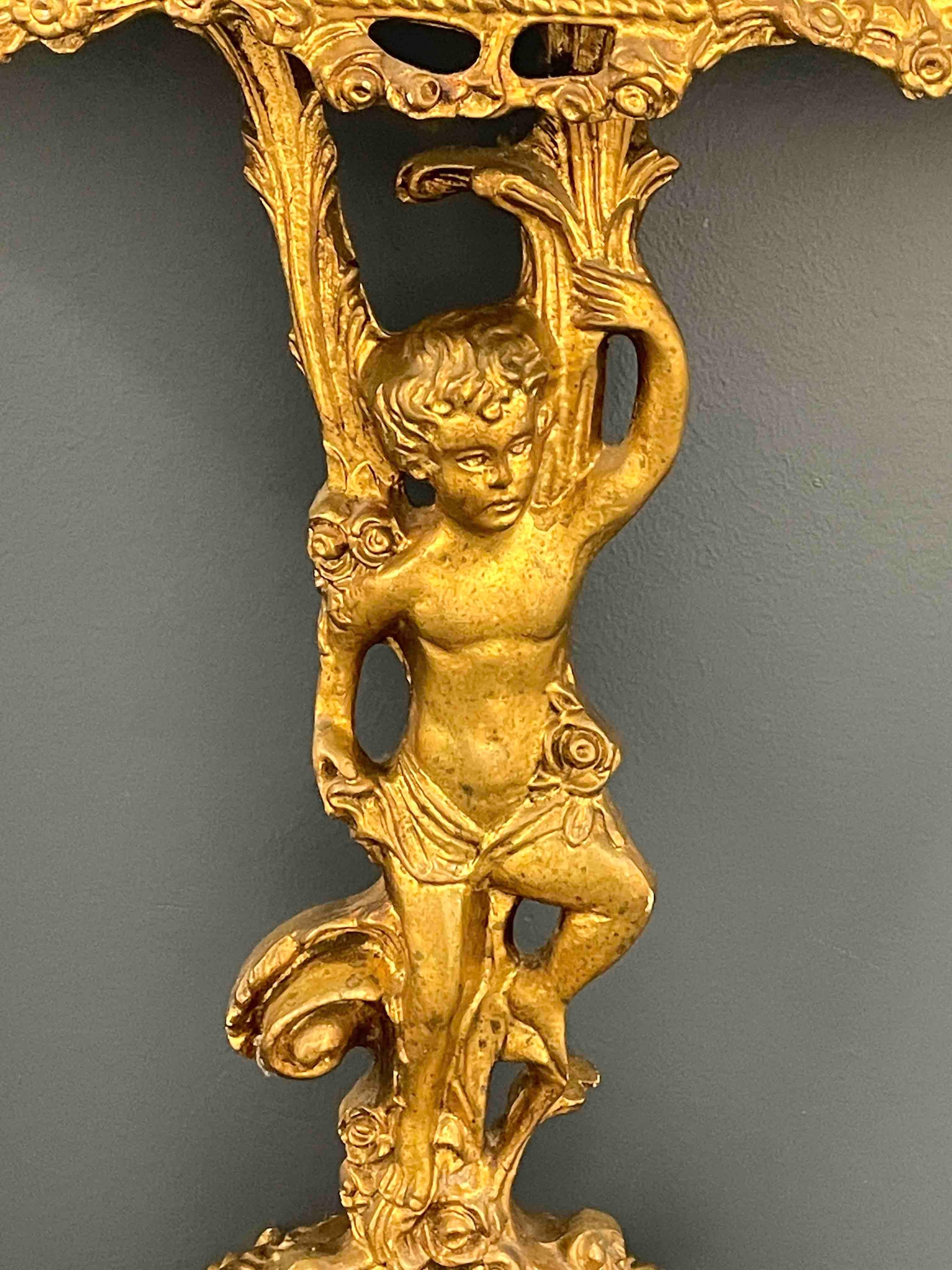 Fantastic Antique Gilt Wood Cherub Console, Hollywood Regency 1950s 6