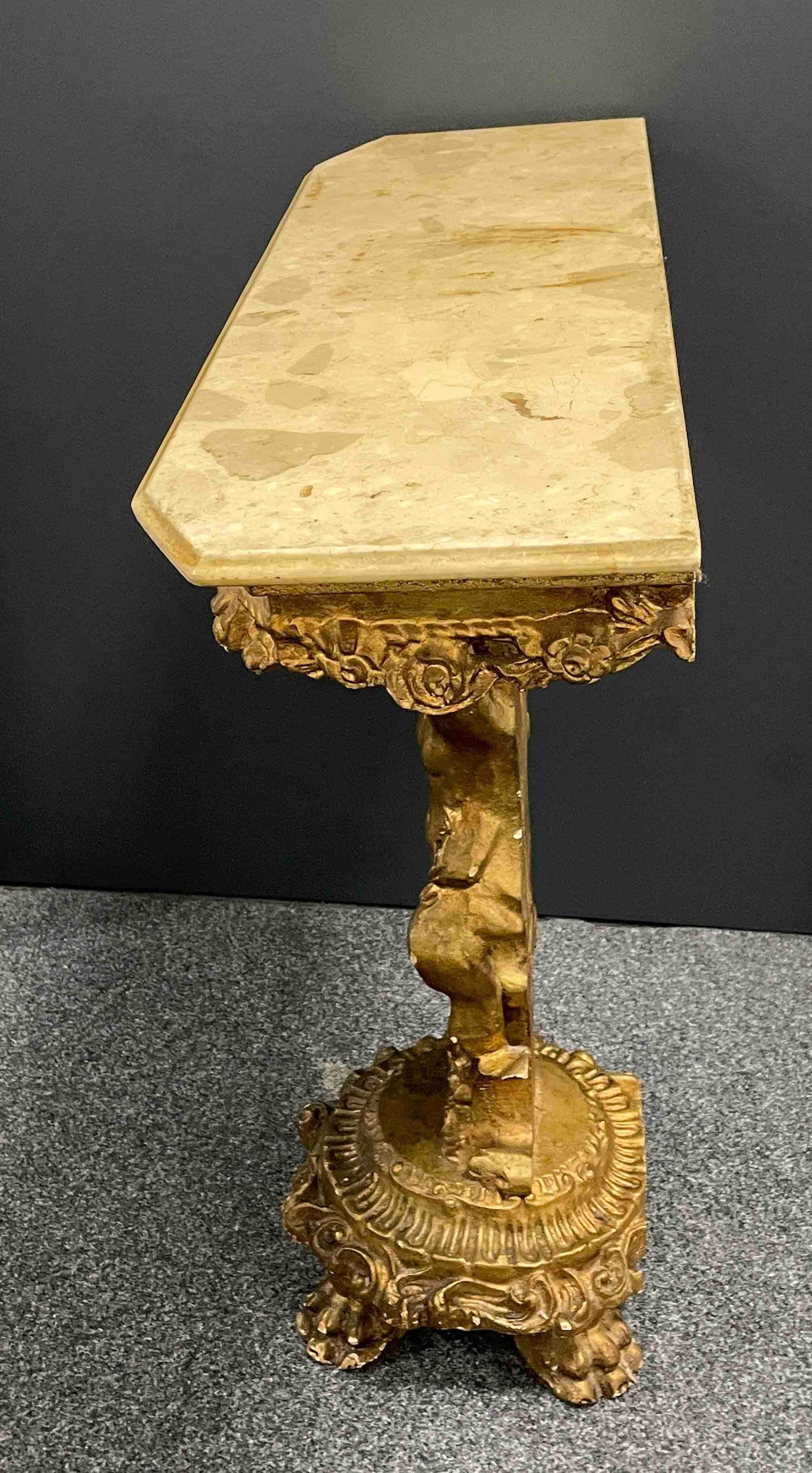 Fantastic Antique Gilt Wood Cherub Console, Hollywood Regency 1950s 8