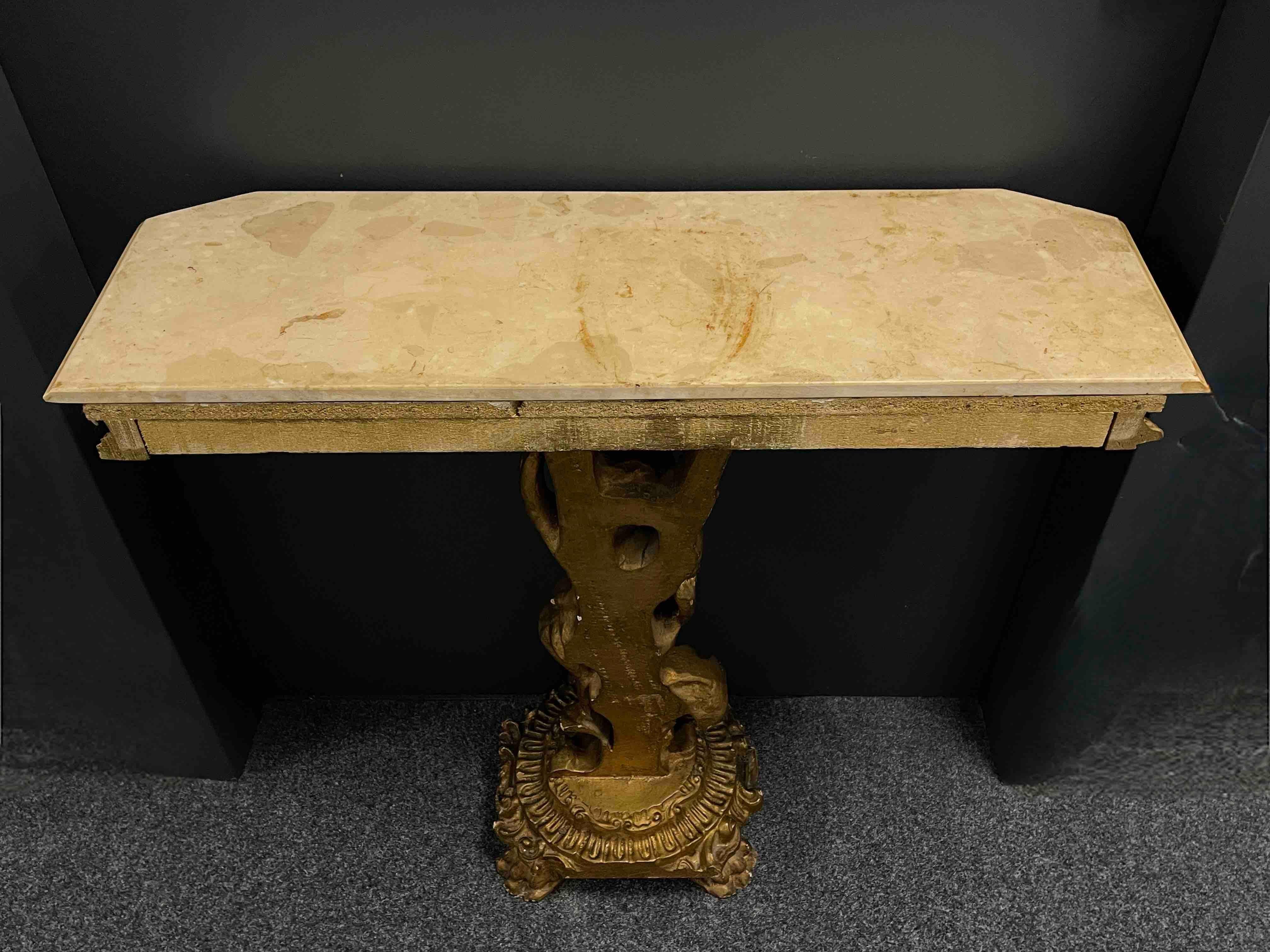 Fantastic Antique Gilt Wood Cherub Console, Hollywood Regency 1950s 11