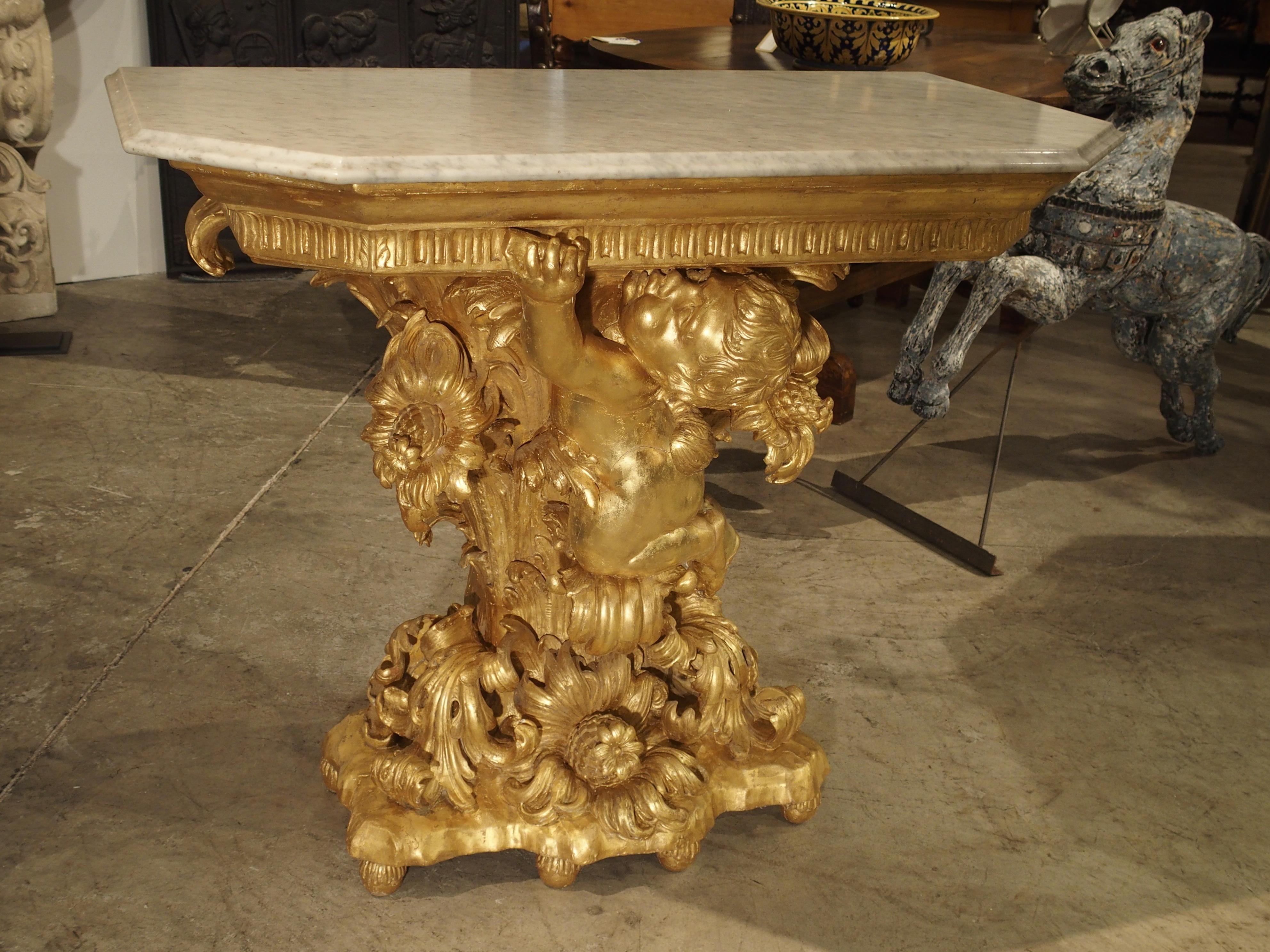 Rococo Fantastic Antique Giltwood Cherub Console, circa 1750