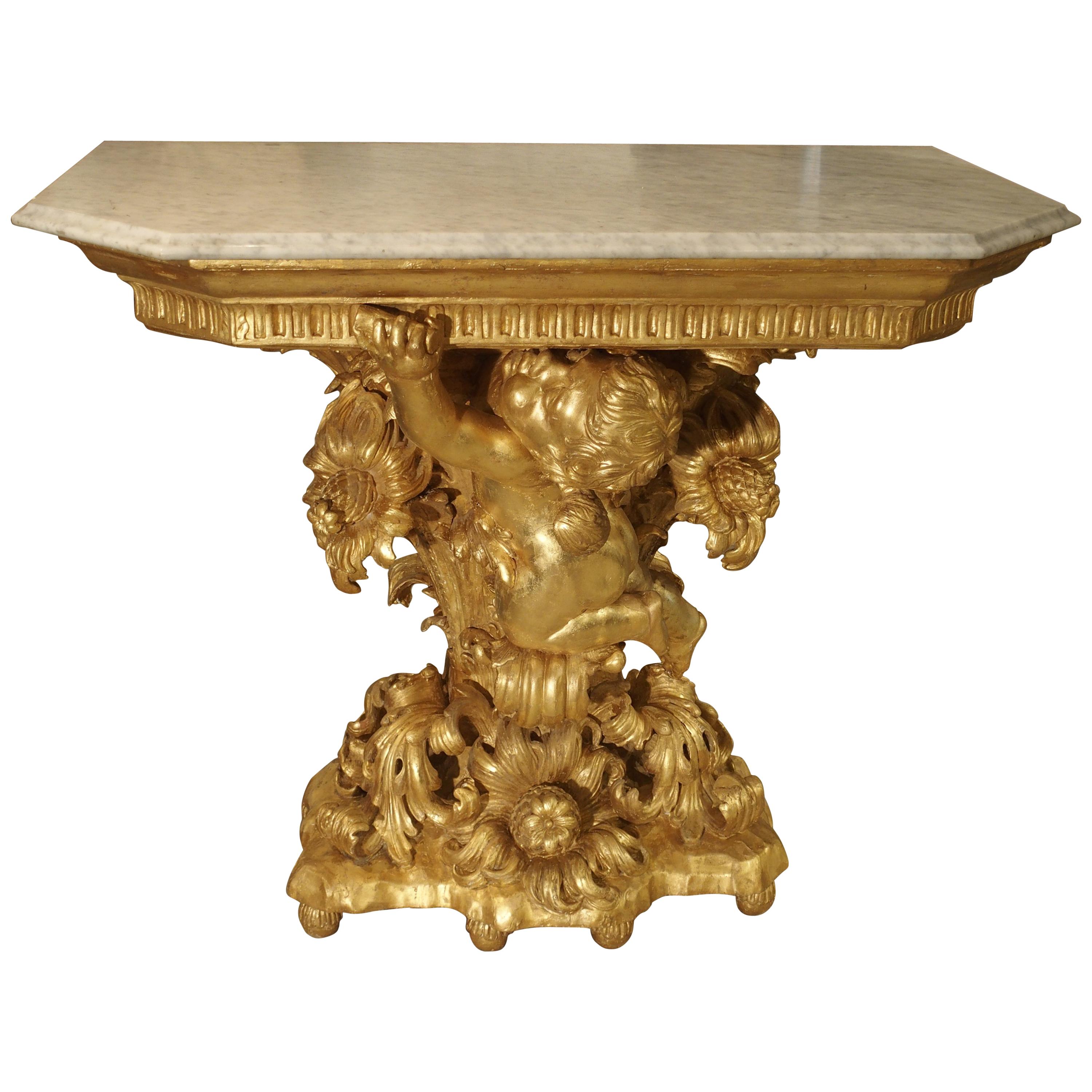 Fantastic Antique Giltwood Cherub Console, circa 1750