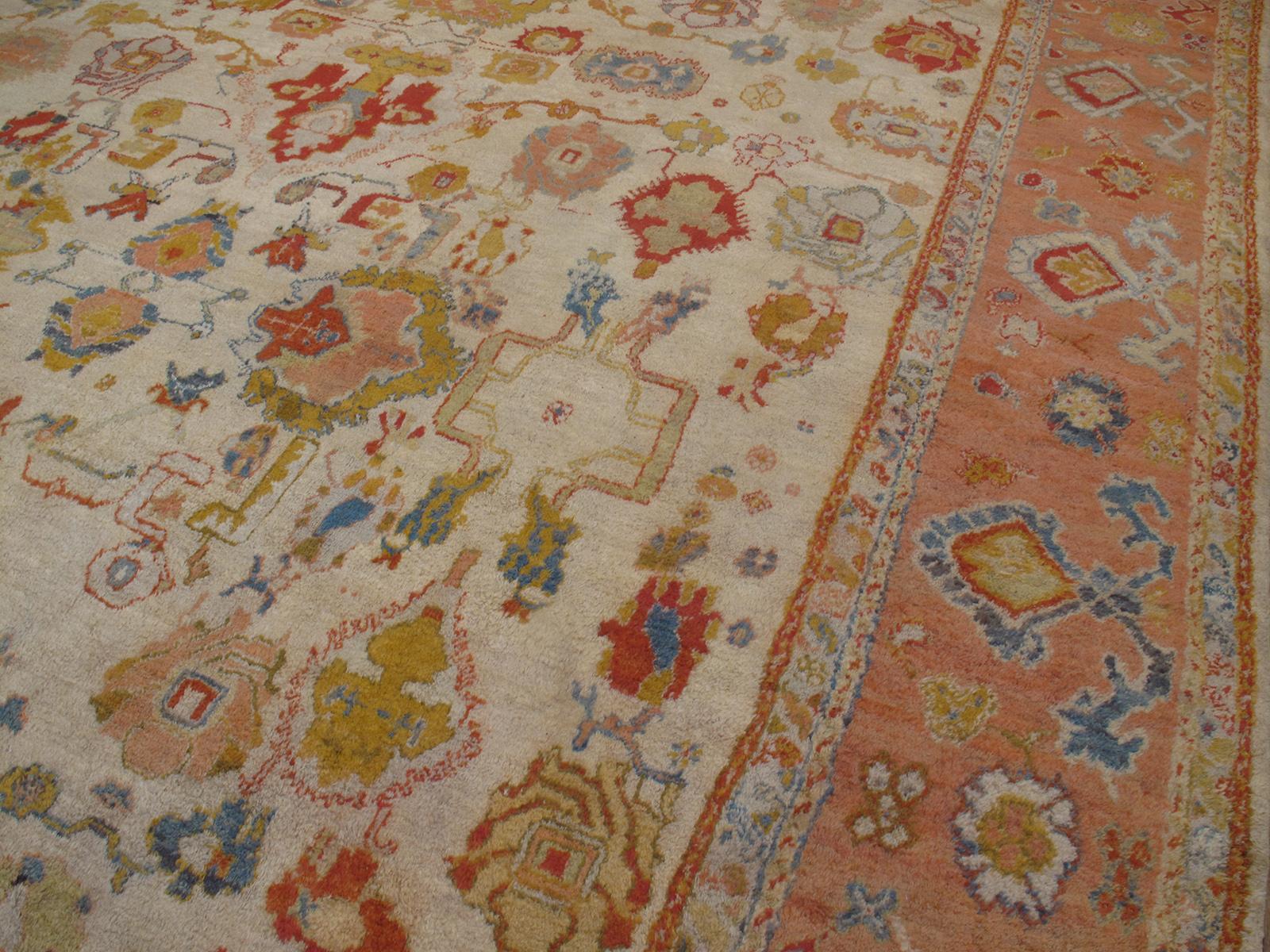 Hand-Knotted Fantastic Antique Oushak Carpet For Sale