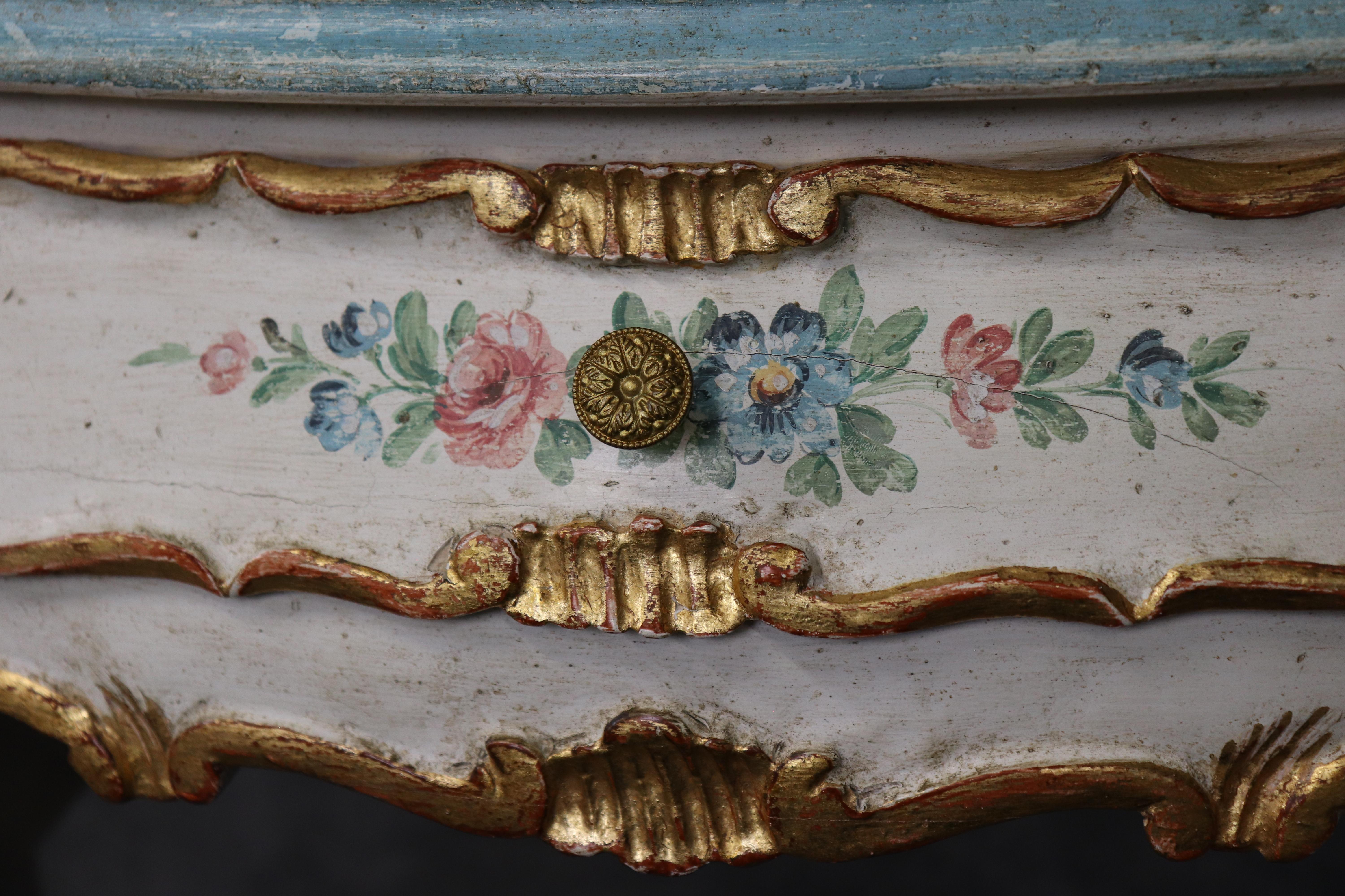 Fantástica Vanty Bomba Veneciana Italiana Antigua Pintada y Dorada con Espejo en venta 3