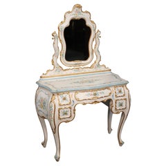 Fantastic Antique Painted Gilded Italian Venetian Bombe Vanty with Mirror