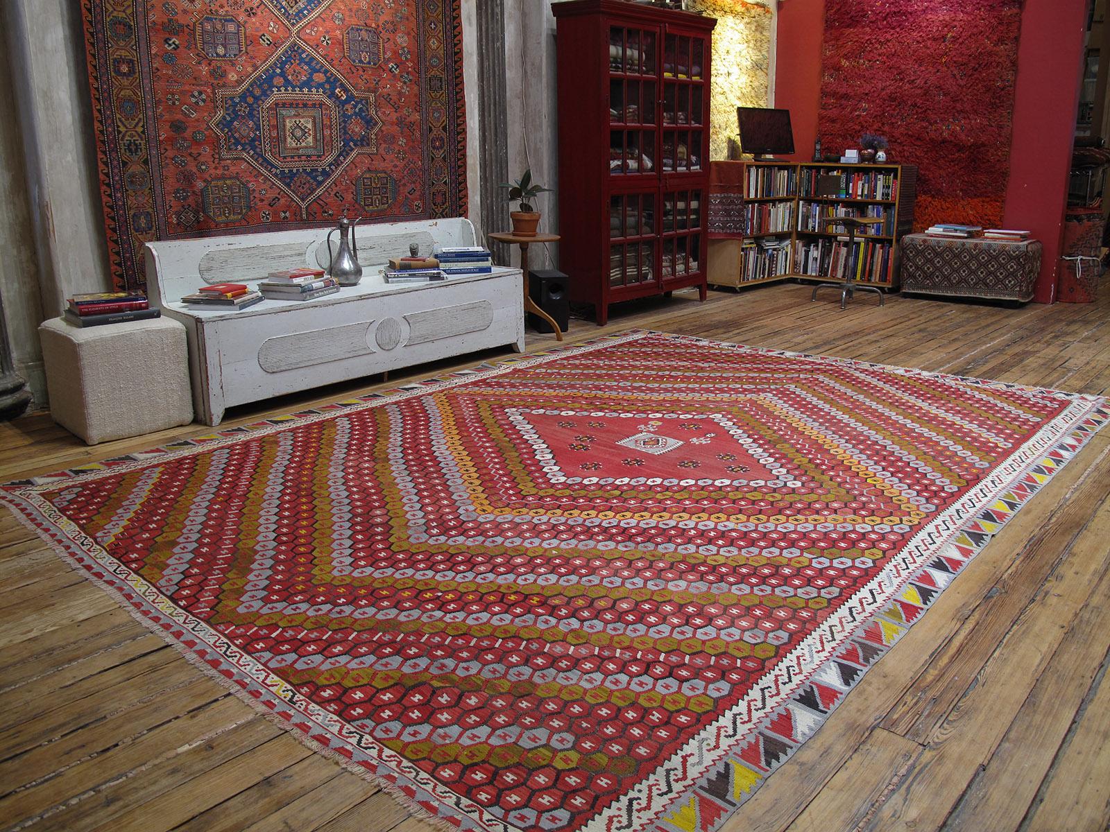 A great antique kilim from Eastern Turkey with fantastic colors and design, in near perfect state of preservation.