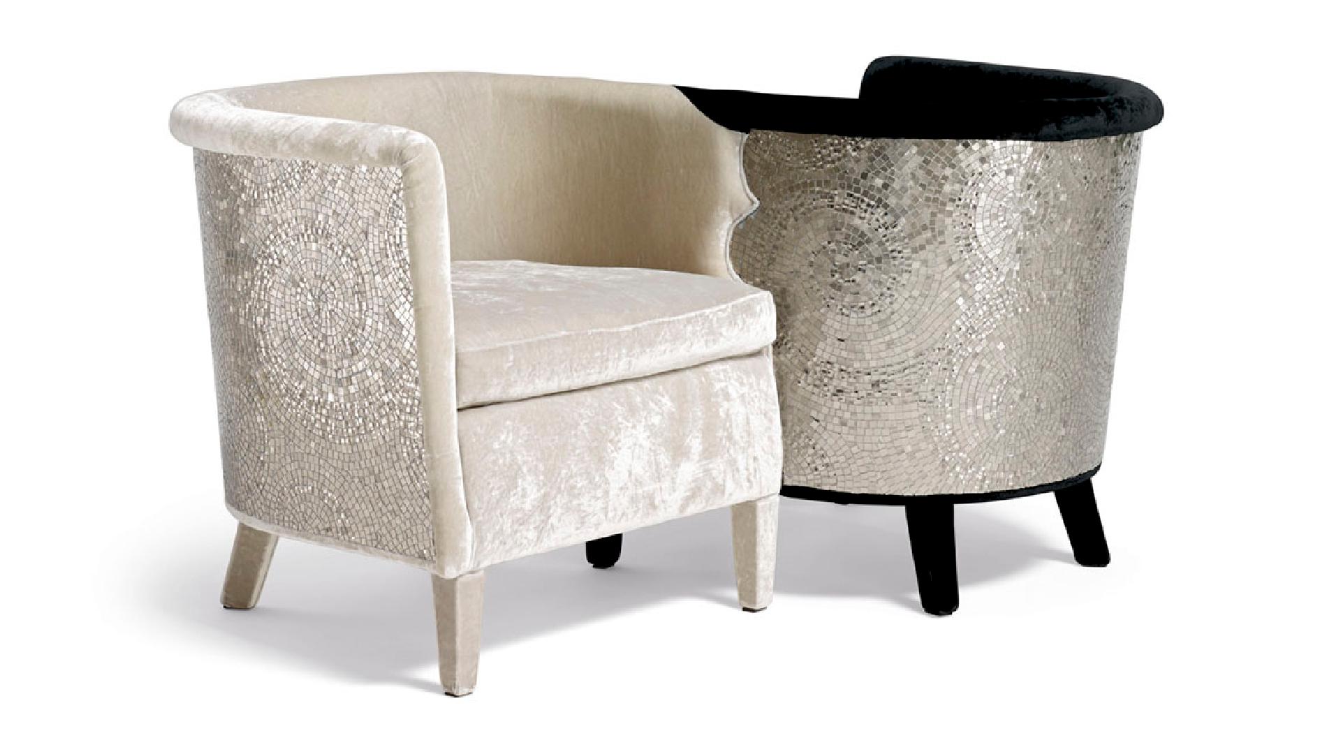 italien Fantastique cadre de fauteuil en bois massif avec mosaïque décorative artistique sur le dossier en vente
