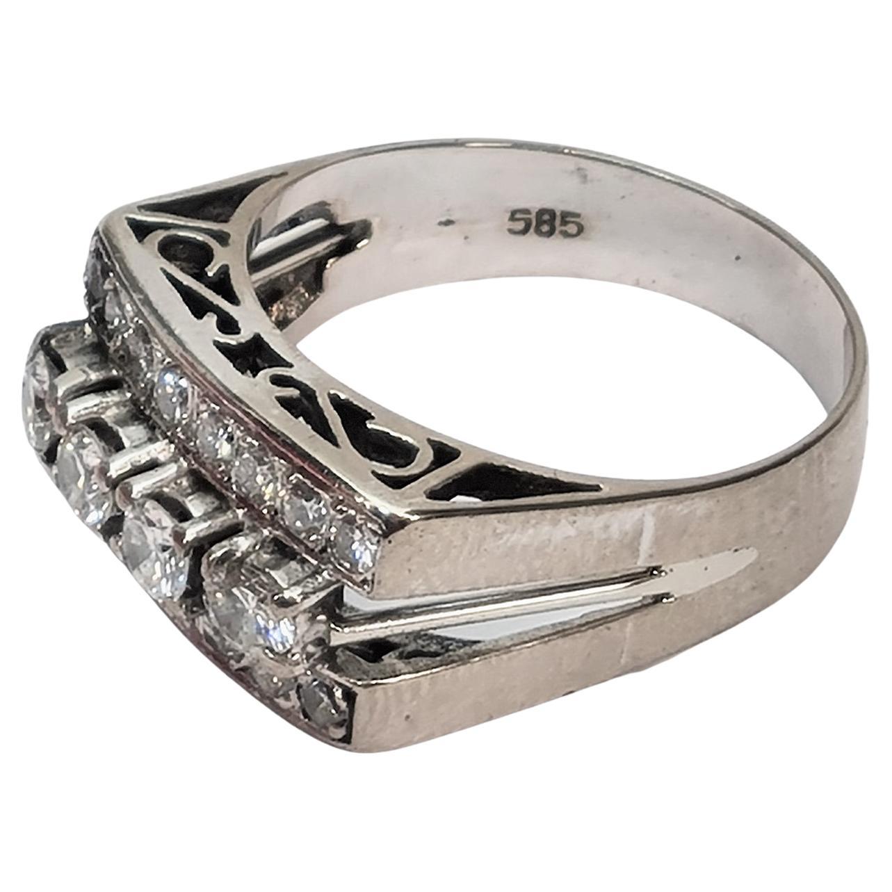 Fantastic Art Deco Ring With 20 Brilliant-cut Diamonds, 14K White Gold For Sale