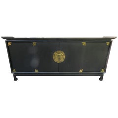 Fantastic Black Lacquered Chinoiserie Stereo Cabinet Credenza Mid-Century Modern