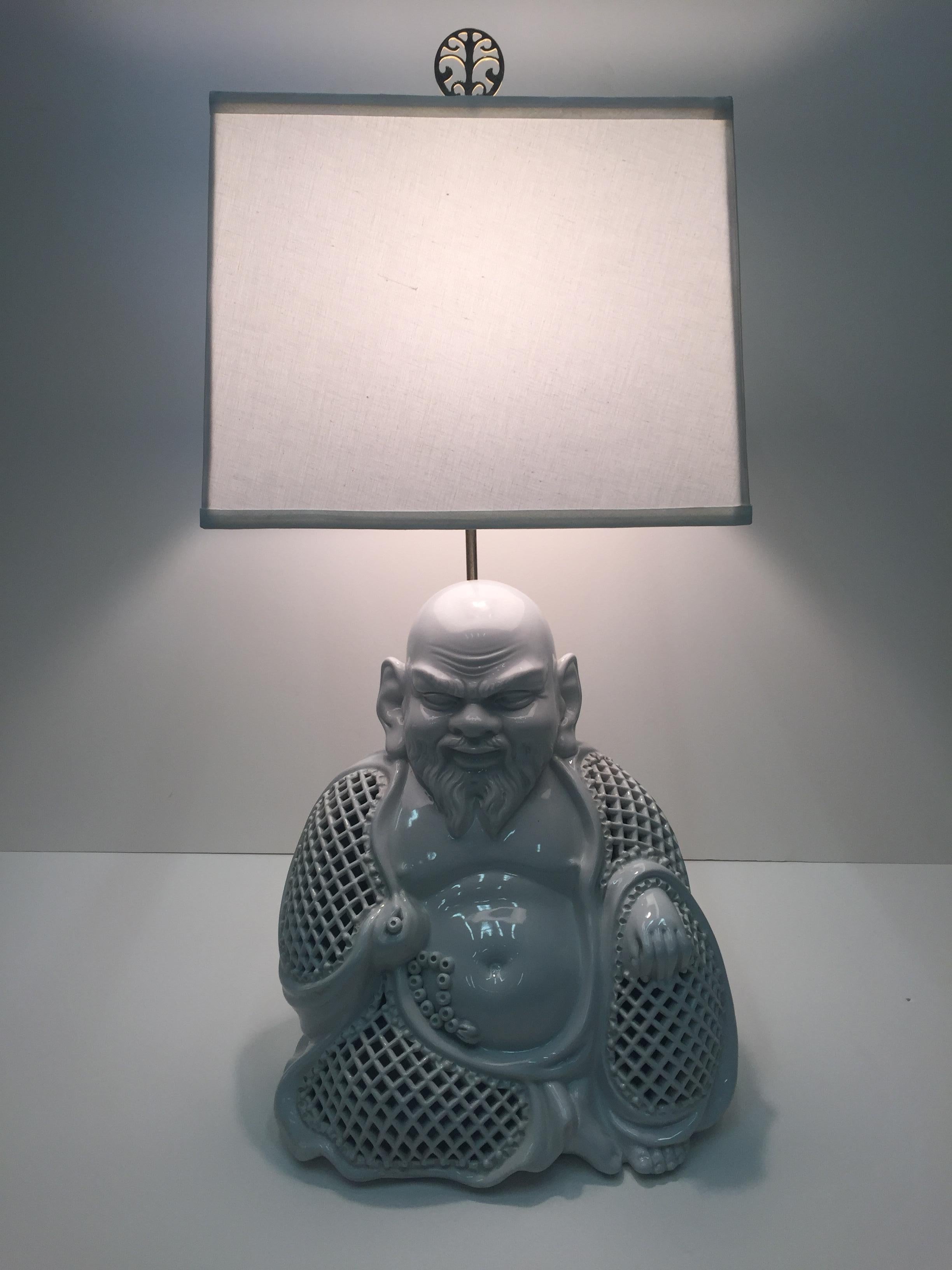Fantastic Blanc De Chine Buddha Table Lamp In Excellent Condition In Hopewell, NJ