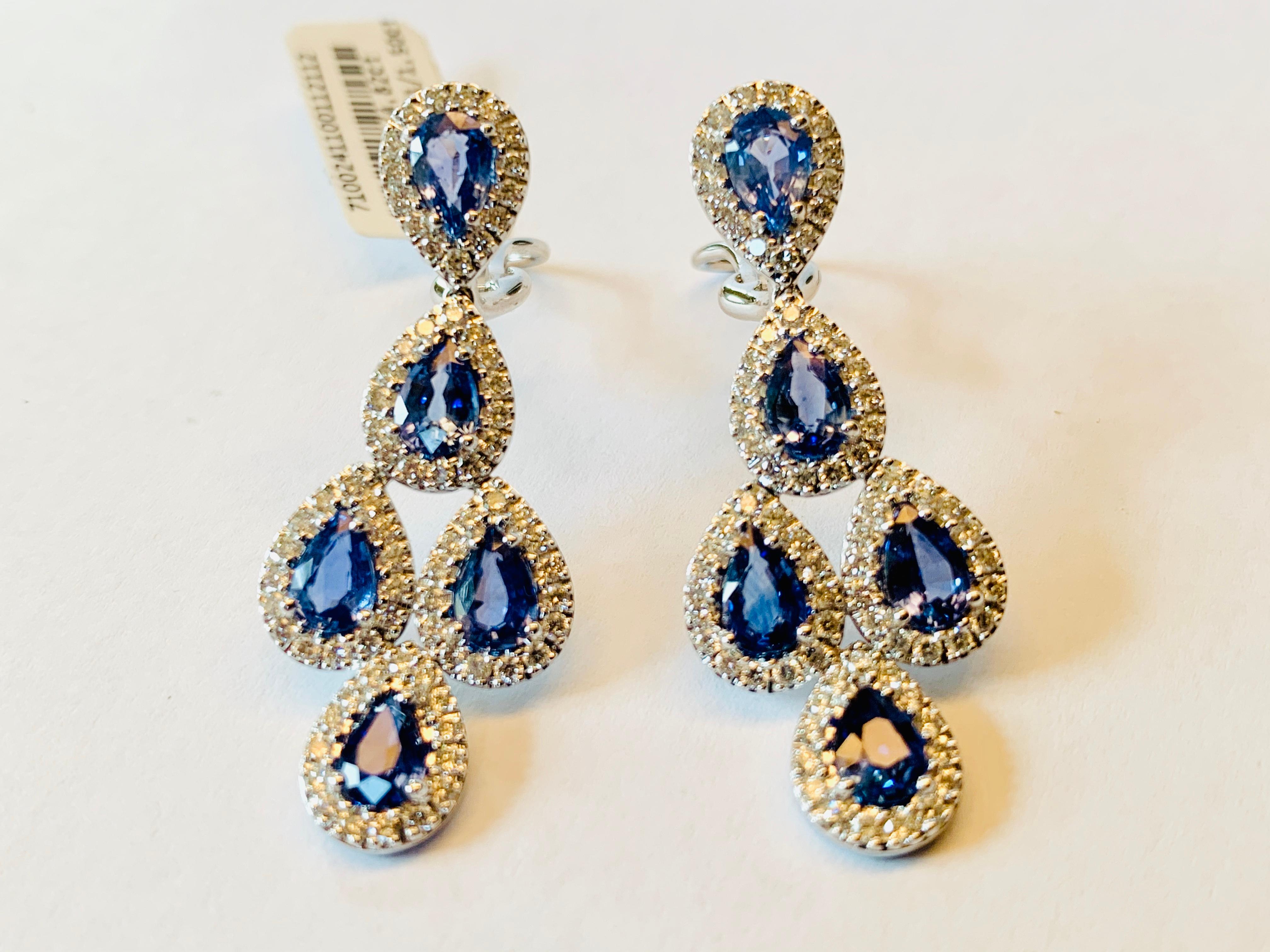 Fantastic Blue and Sapphire Diamond Chandelier Drop Earrings In New Condition For Sale In Zurich, Zollstrasse