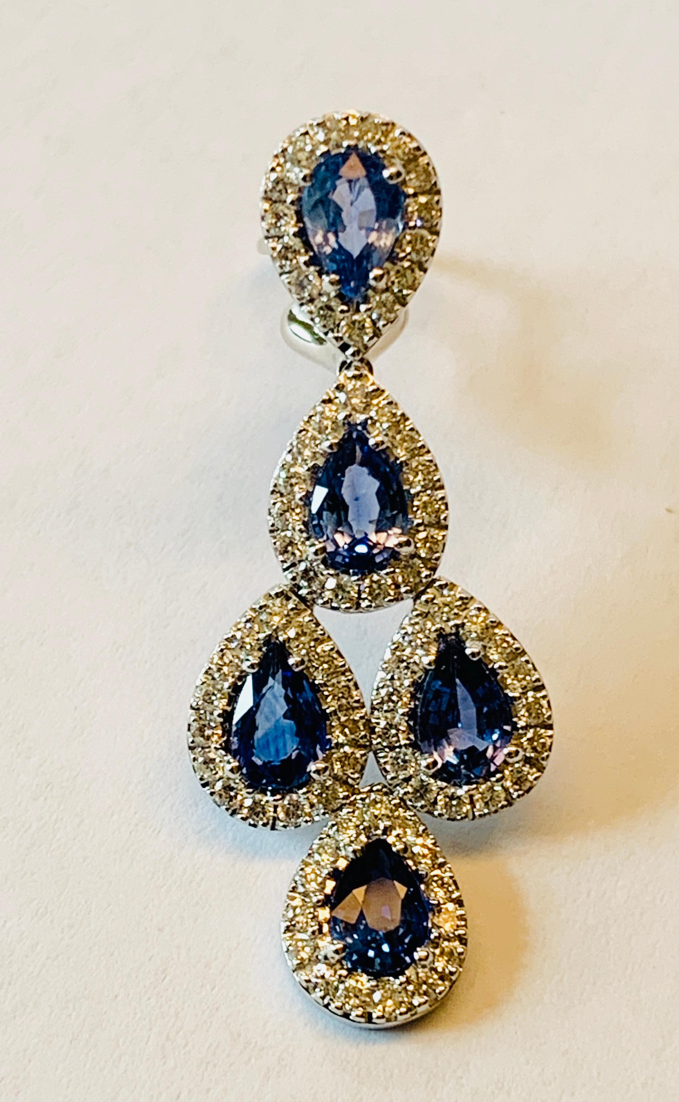 Fantastic Blue and Sapphire Diamond Chandelier Drop Earrings For Sale 1