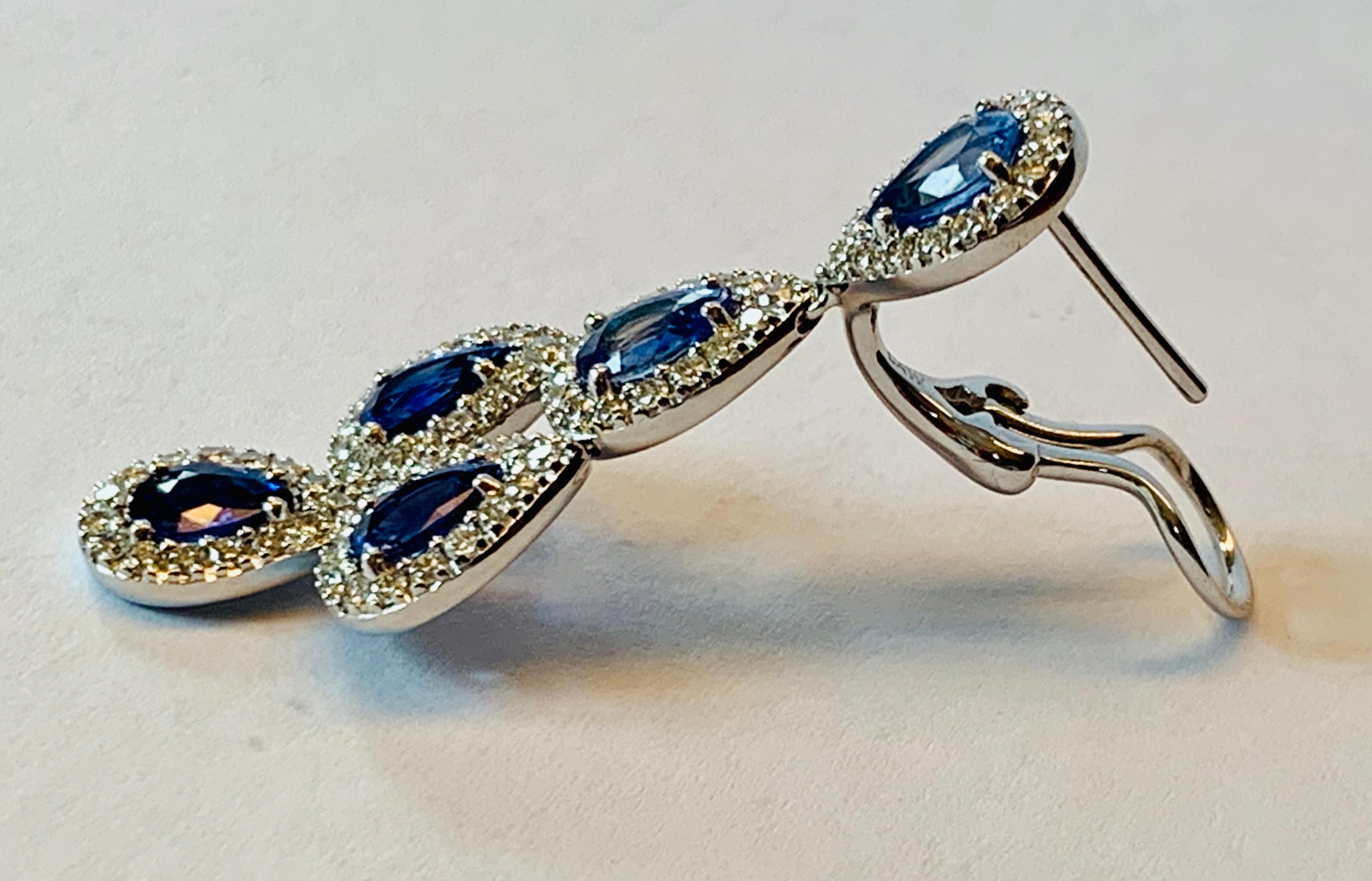 Fantastic Blue and Sapphire Diamond Chandelier Drop Earrings For Sale 2