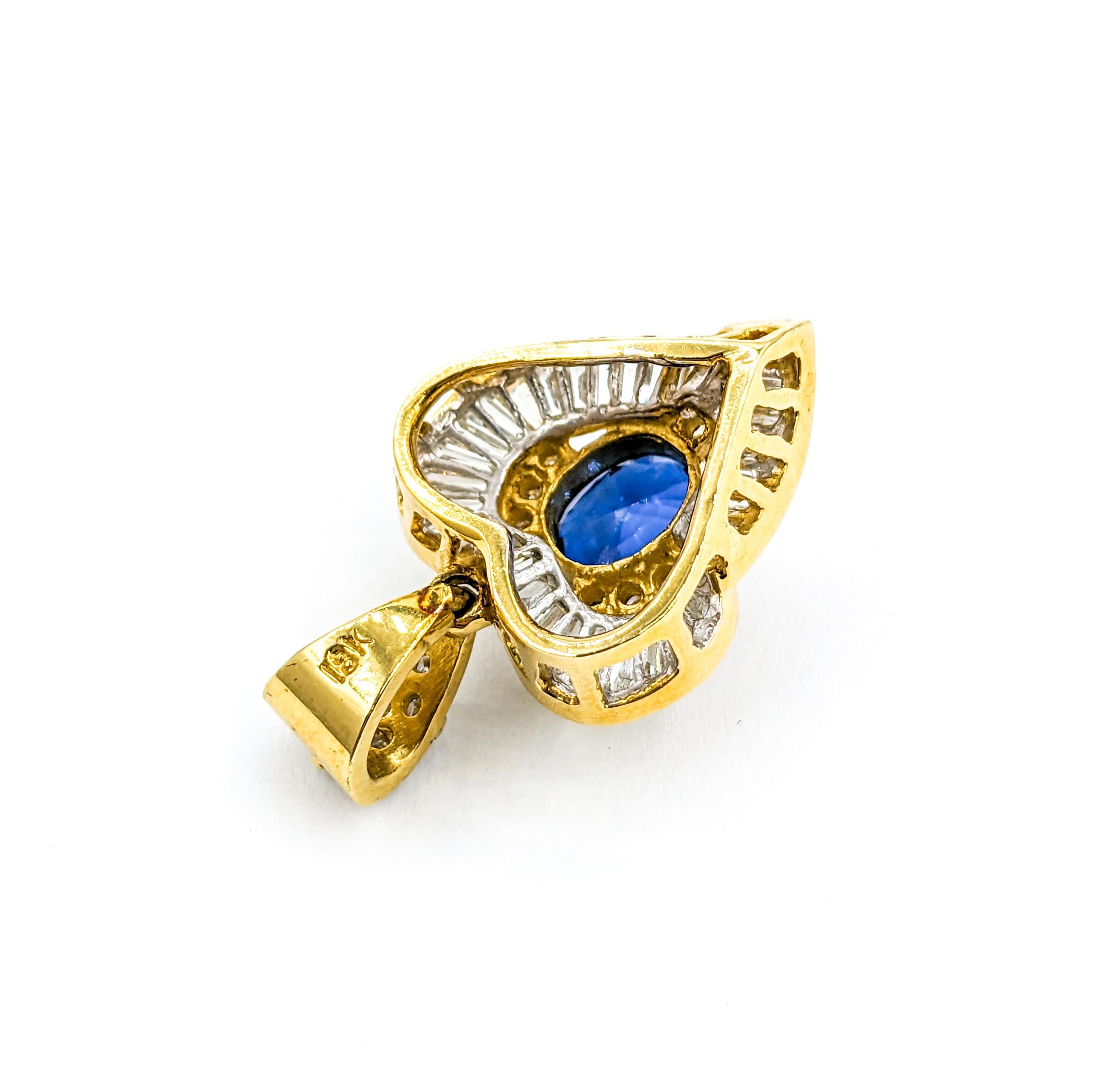 Modern Fantastic Blue Sapphire & Diamond Heart Pendant in 18k Yellow Gold For Sale