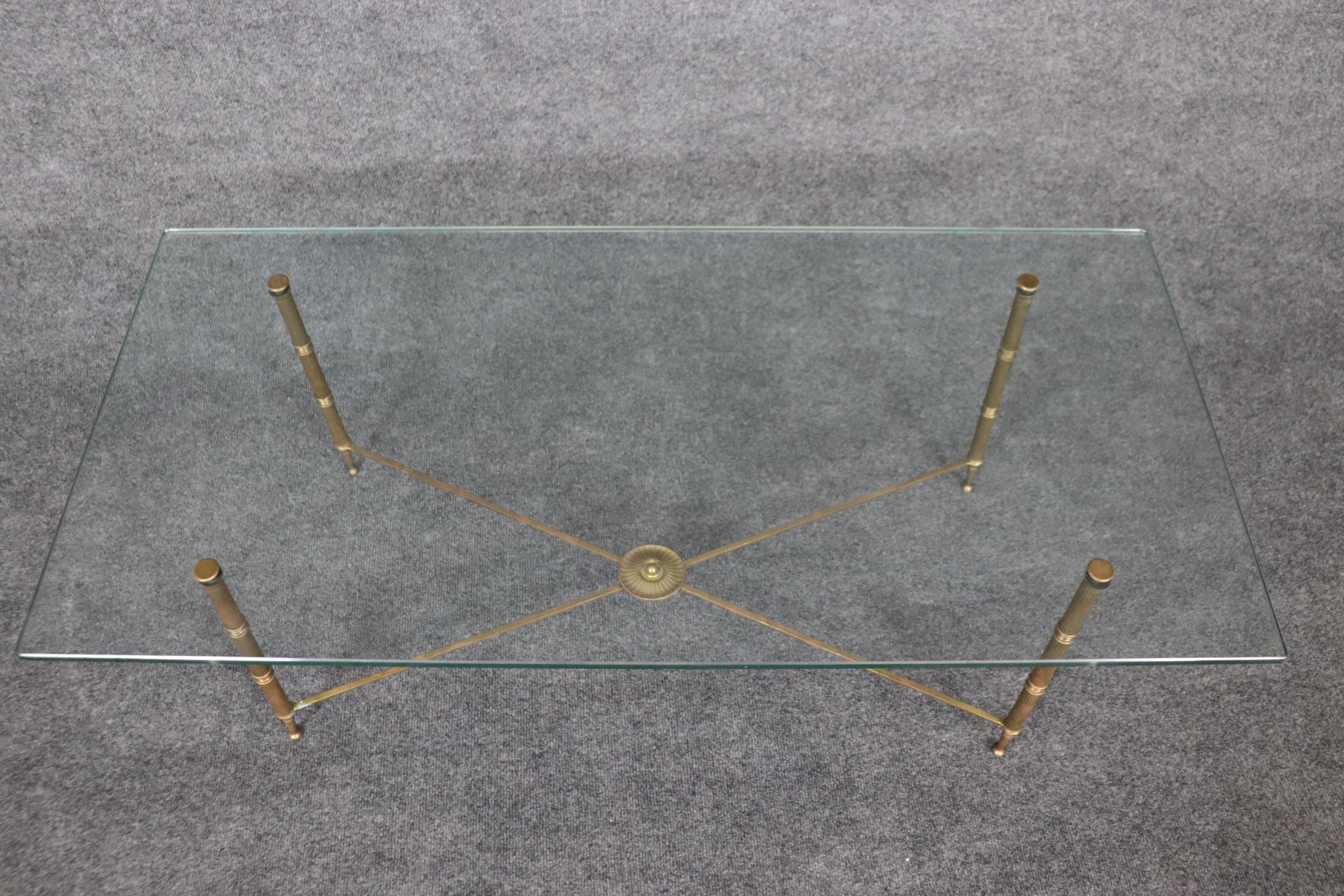 Fantastic Bronze and Thick Glass Directoire Maison Jansen Style Coffee Table For Sale 5