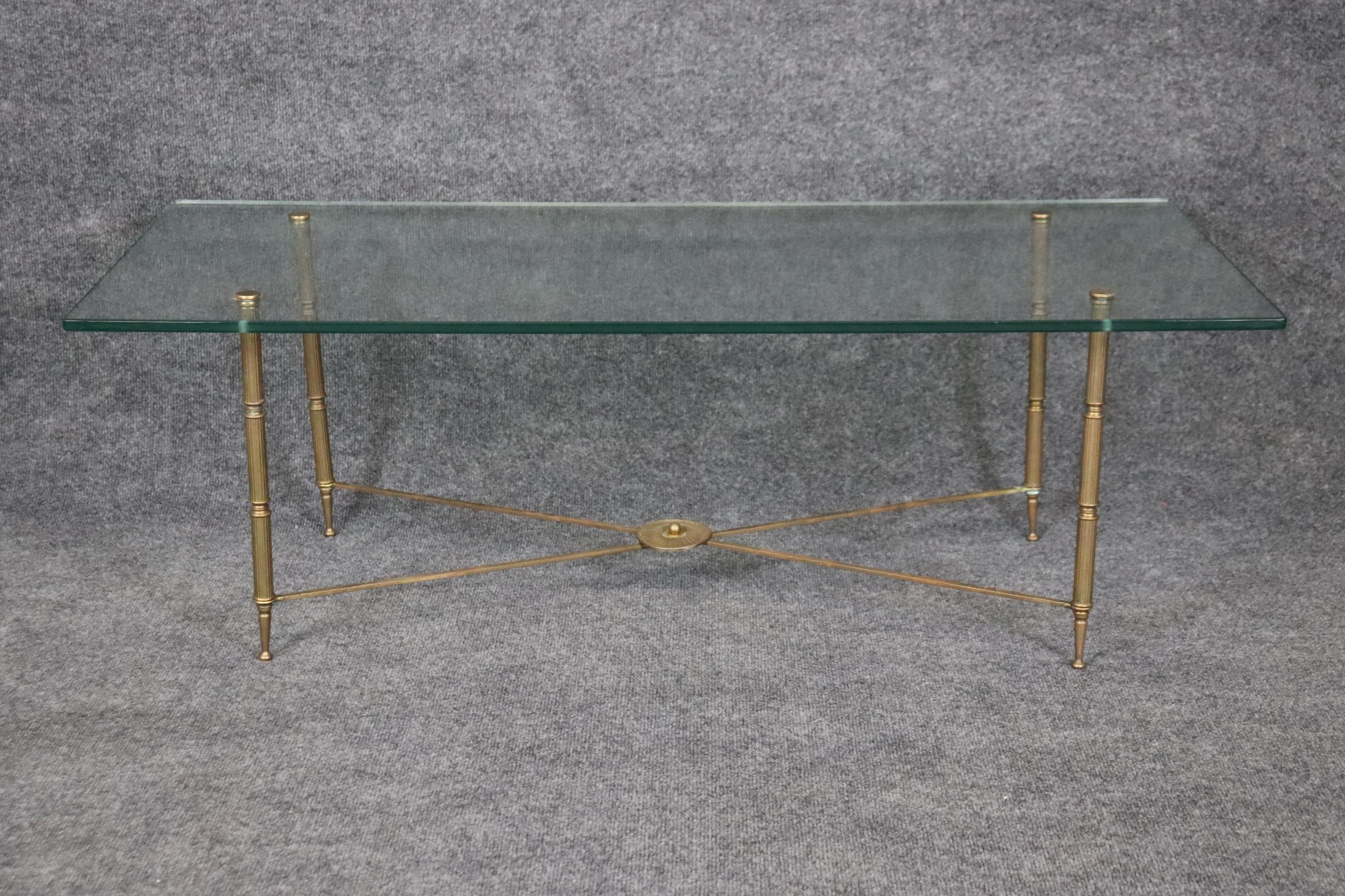 Fantastic Bronze and Thick Glass Directoire Maison Jansen Style Coffee Table For Sale 1