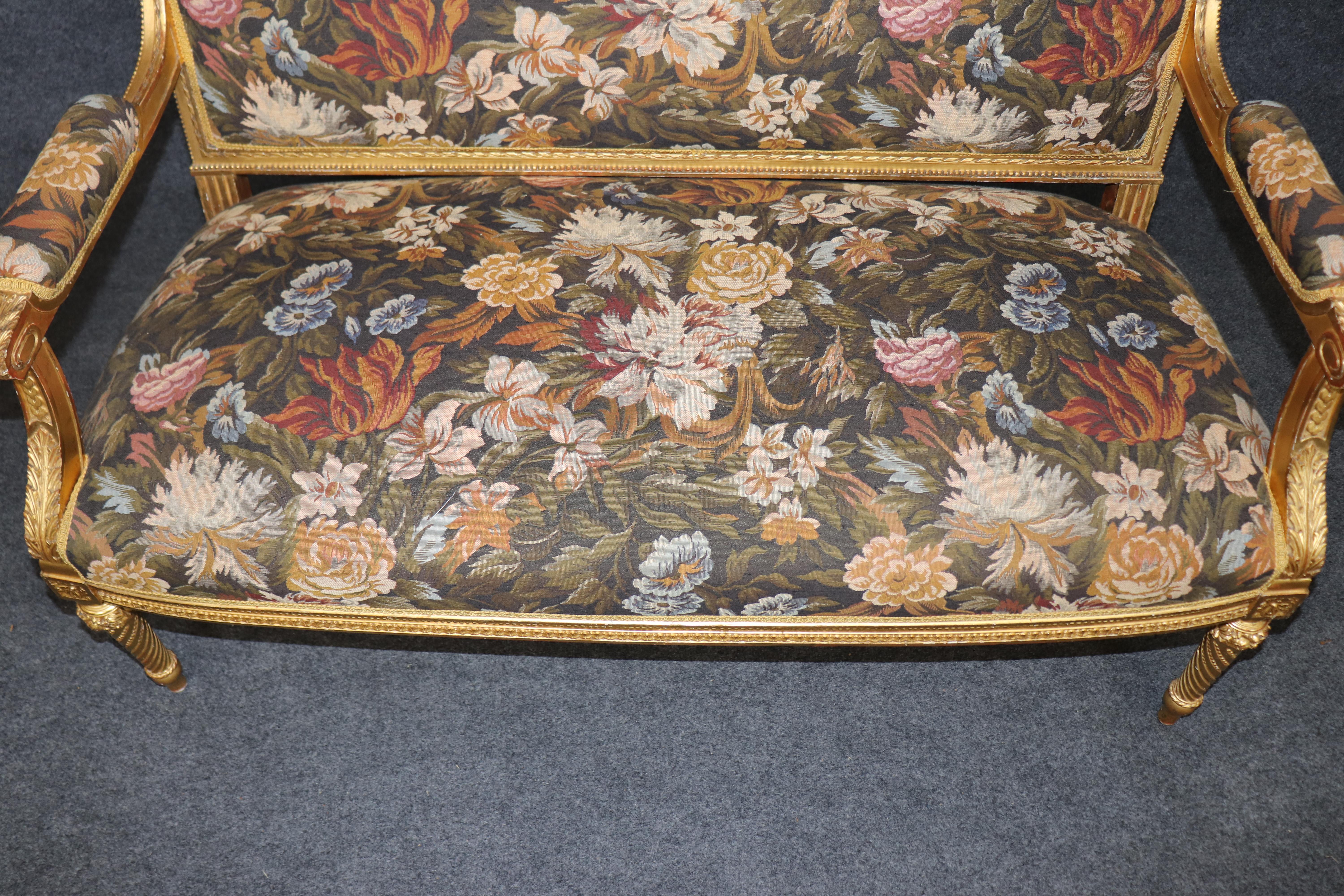 Fantastic Carved Birds Parcel Gilded French Louis XVI Style Settee Canape For Sale 8