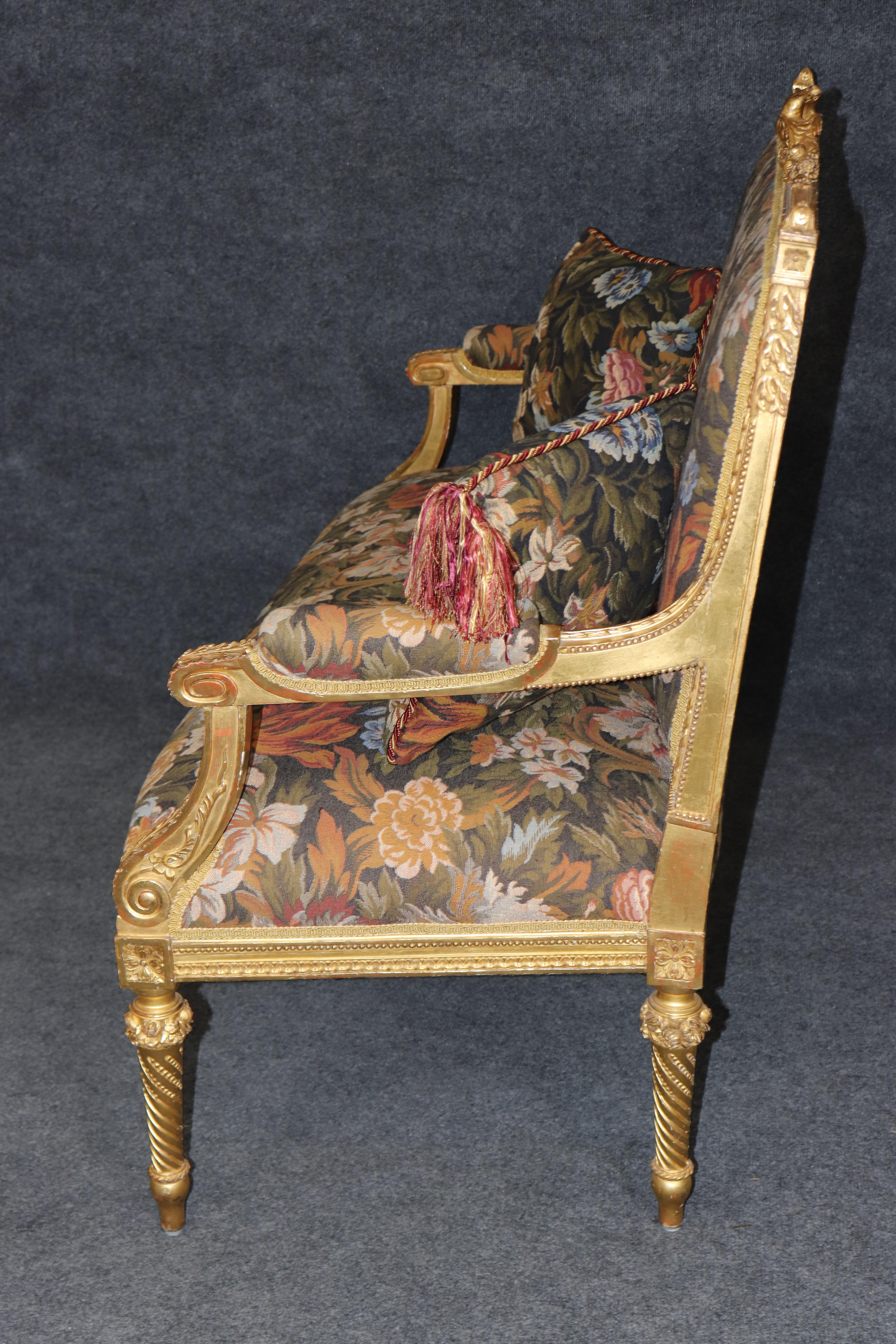 Gold Leaf Fantastic Carved Birds Parcel Gilded French Louis XVI Style Settee Canape For Sale