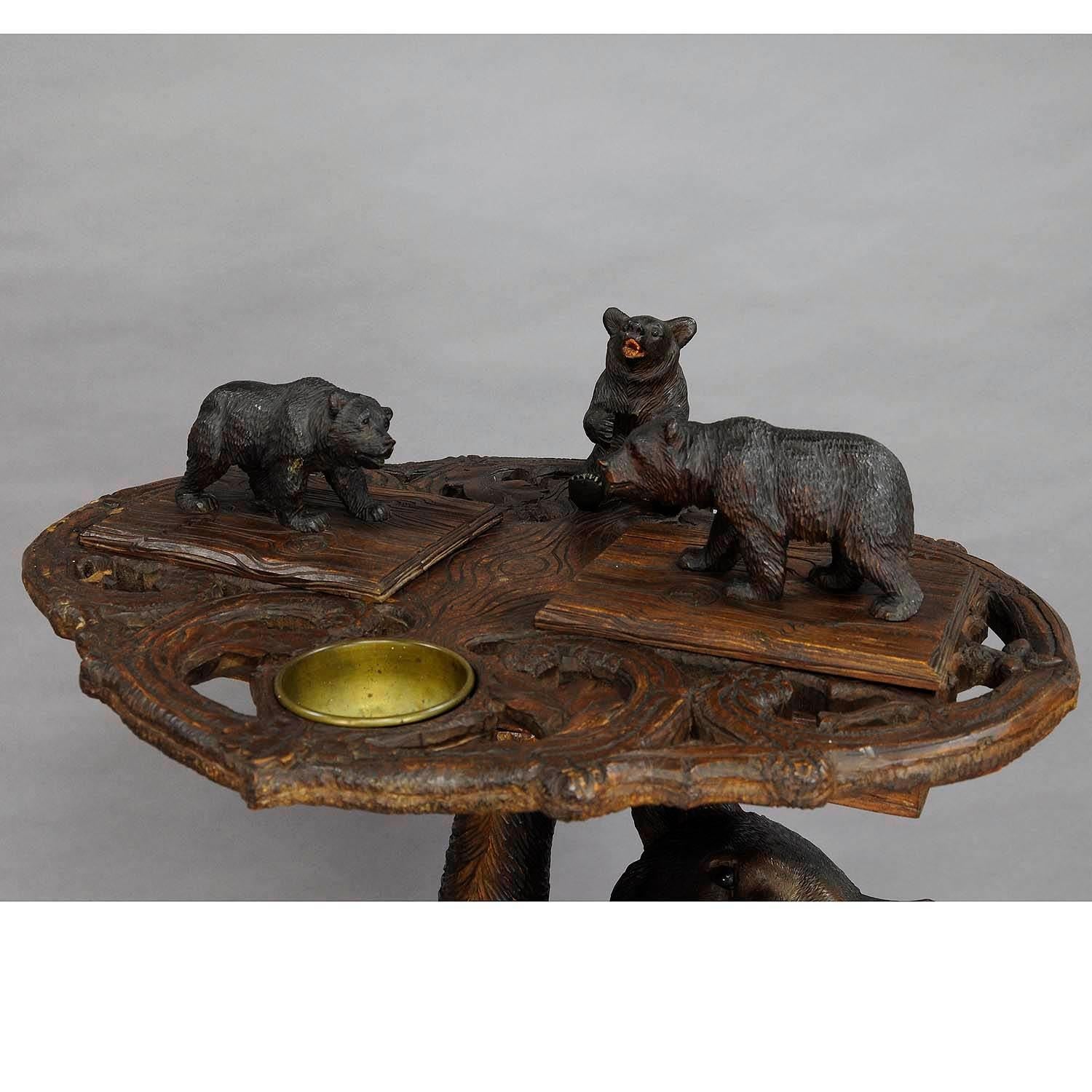 Fantastic Carved Black Forest Side Table with Bears (Schweizerisch)