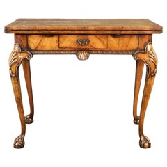 Fantastic Carved Walnut Georgian Ball and Claw Leather Top Folding Console Table