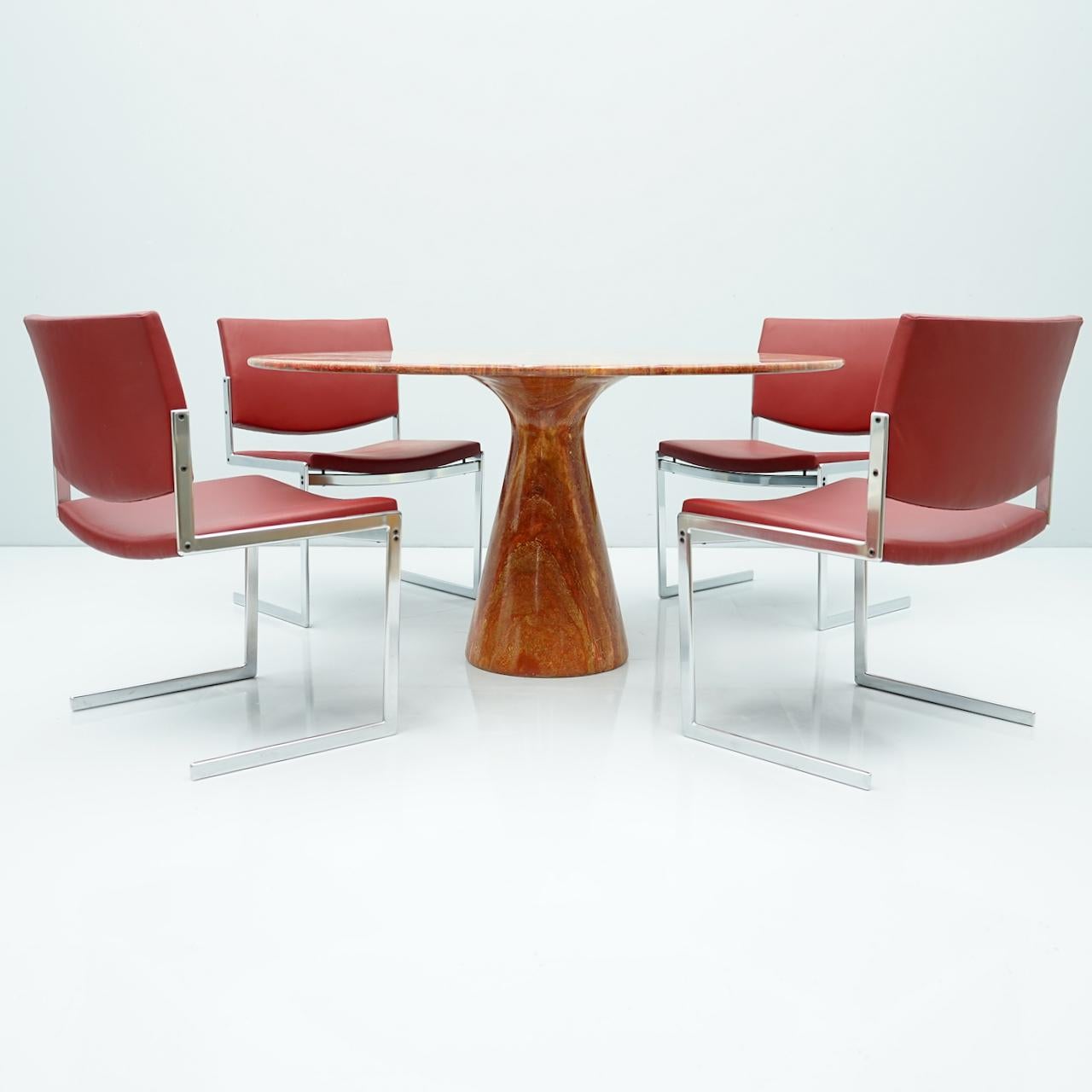 Fantastic Circular Red Brown Marble Dining Table, Italy, 1970 4