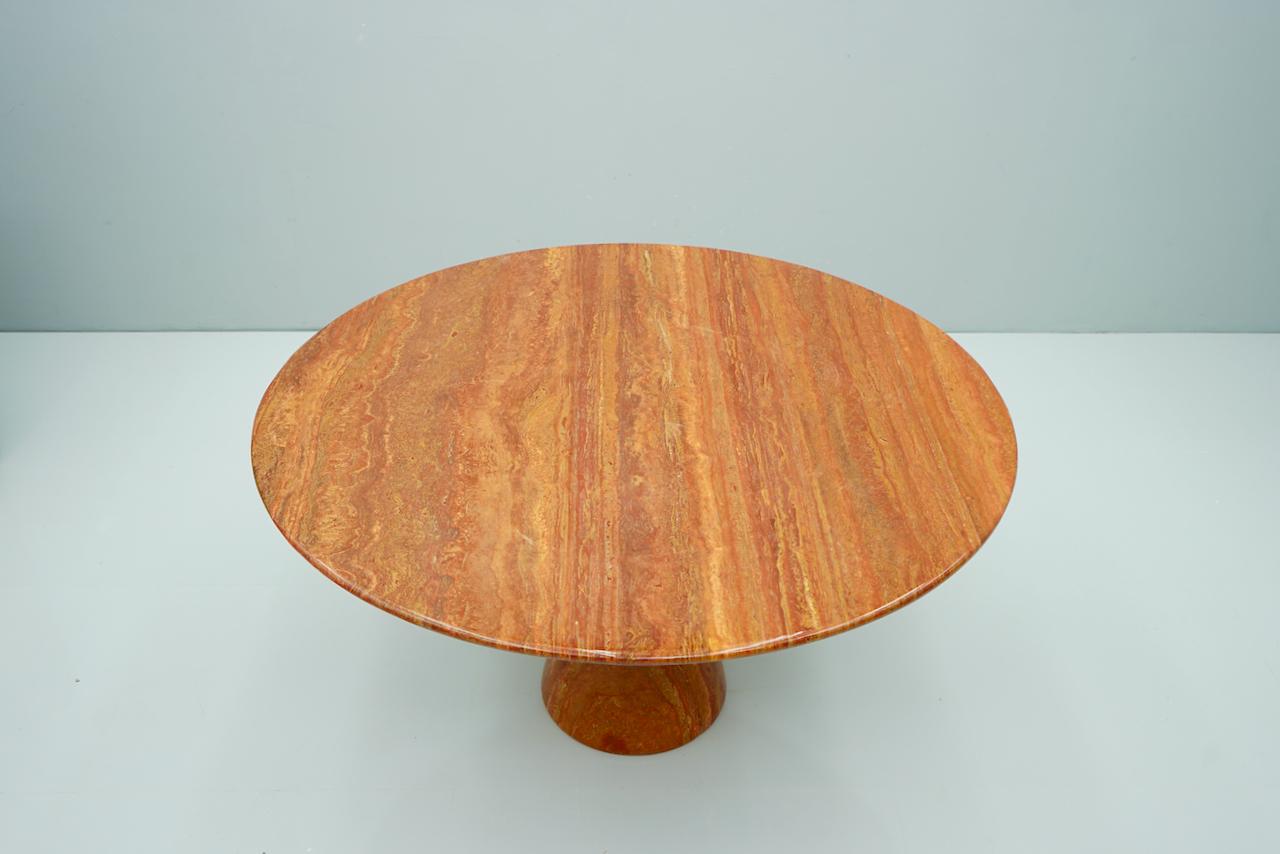 Italian Fantastic Circular Red Brown Marble Dining Table, Italy, 1970