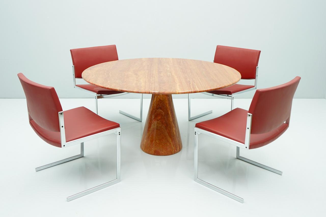 Fantastic Circular Red Brown Marble Dining Table, Italy, 1970 3