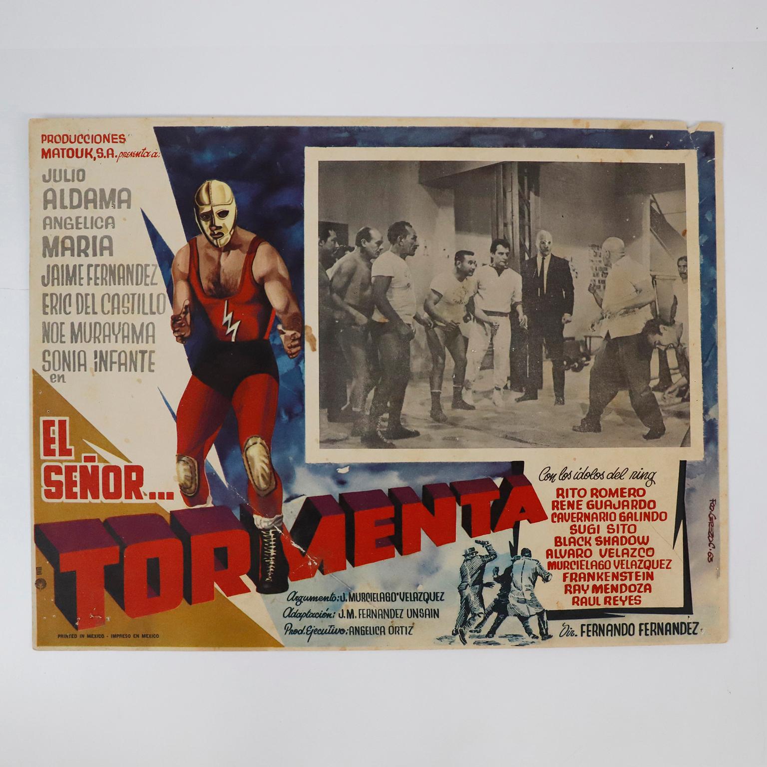 Milieu du XXe siècle Fantastique collection de 8 affiches originales et rares de films de lutte mexicains en vente