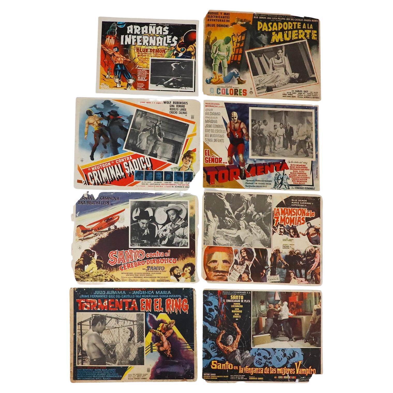 Fantastique collection de 8 affiches originales et rares de films de lutte mexicains en vente