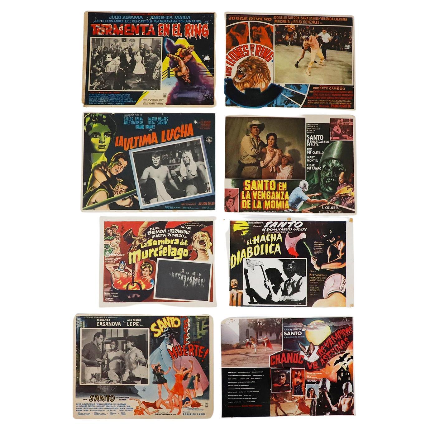 Fantastique collection de 8 affiches originales et rares de films de lutte mexicains en vente