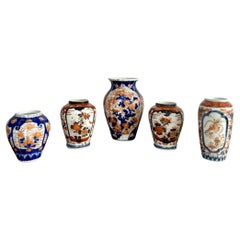 Fantastic collection of five antique Japanese imari vases