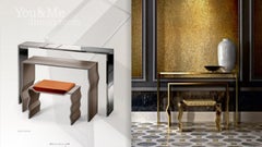 Fantastic Console Made of Three Units in Stainless Steel Smoked Mirror Leather