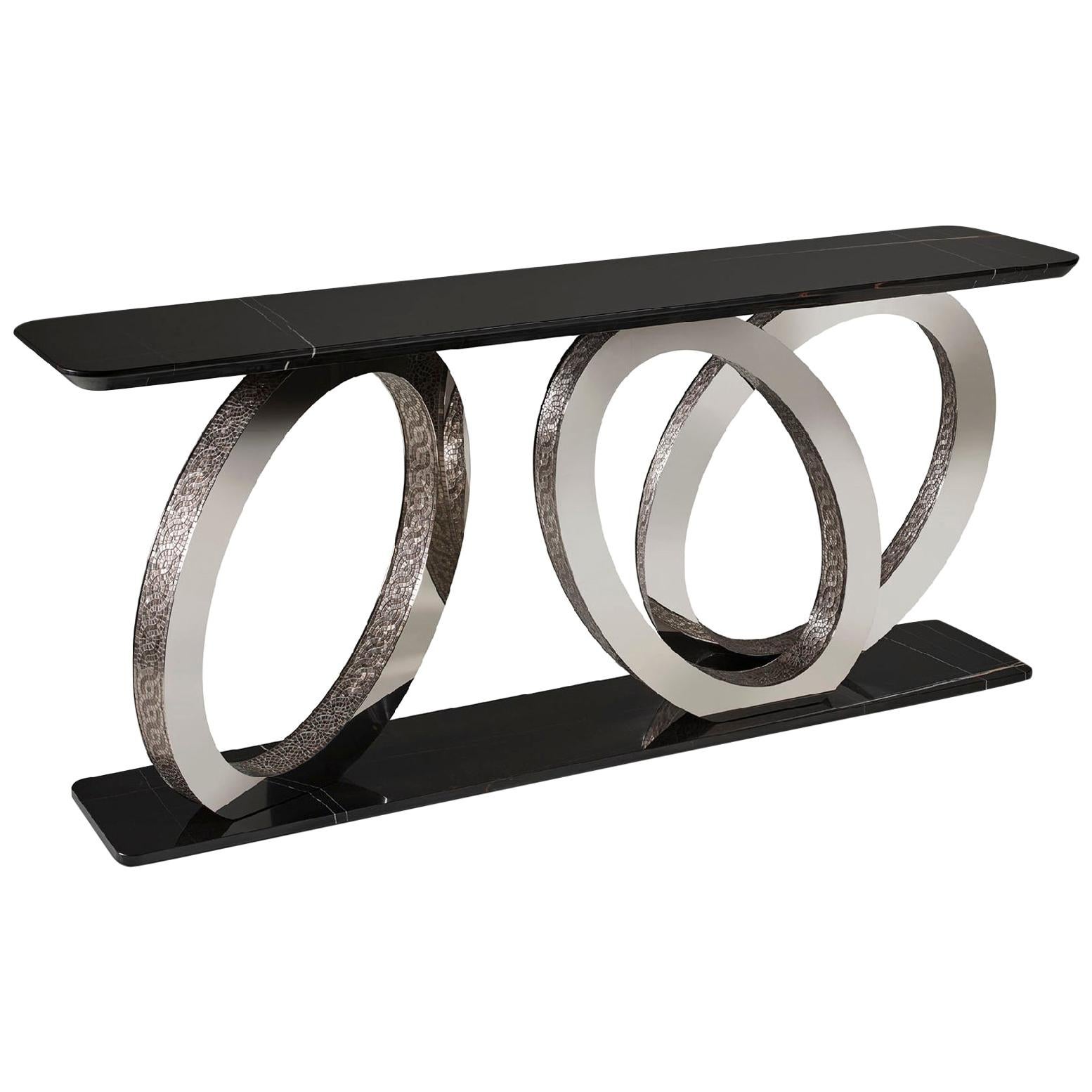 Fantastic Console with Base and Marble Top Rings in Bronze or Chrome Finish