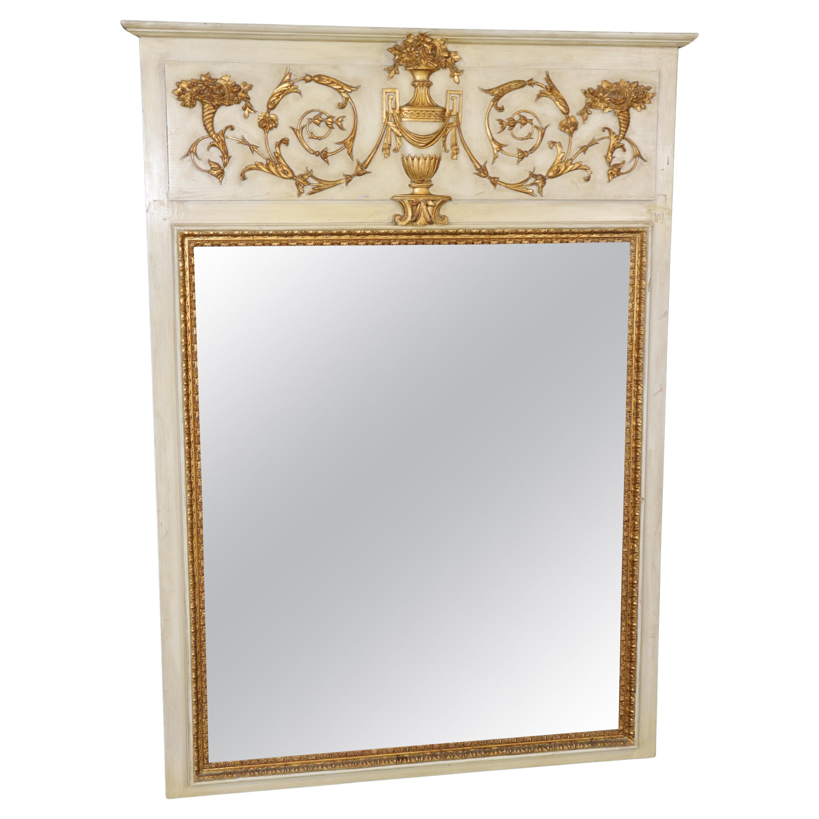Fantastic Creme Painted and Gilded Trumeau French Louis XV Wall Mirror
