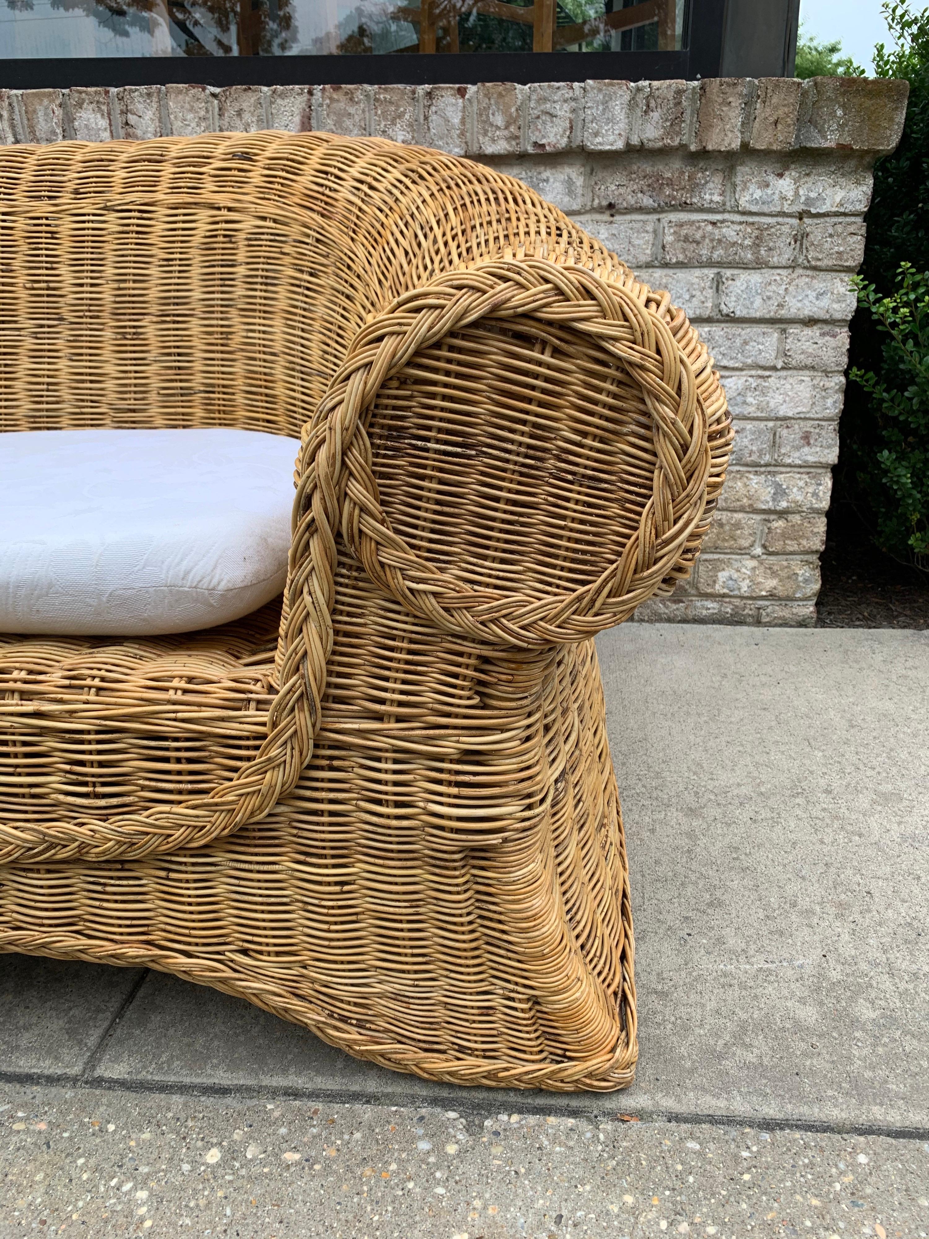 Mid-Century Modern Fantastic Curved Woven Wicker Sofa/Settee For Sale