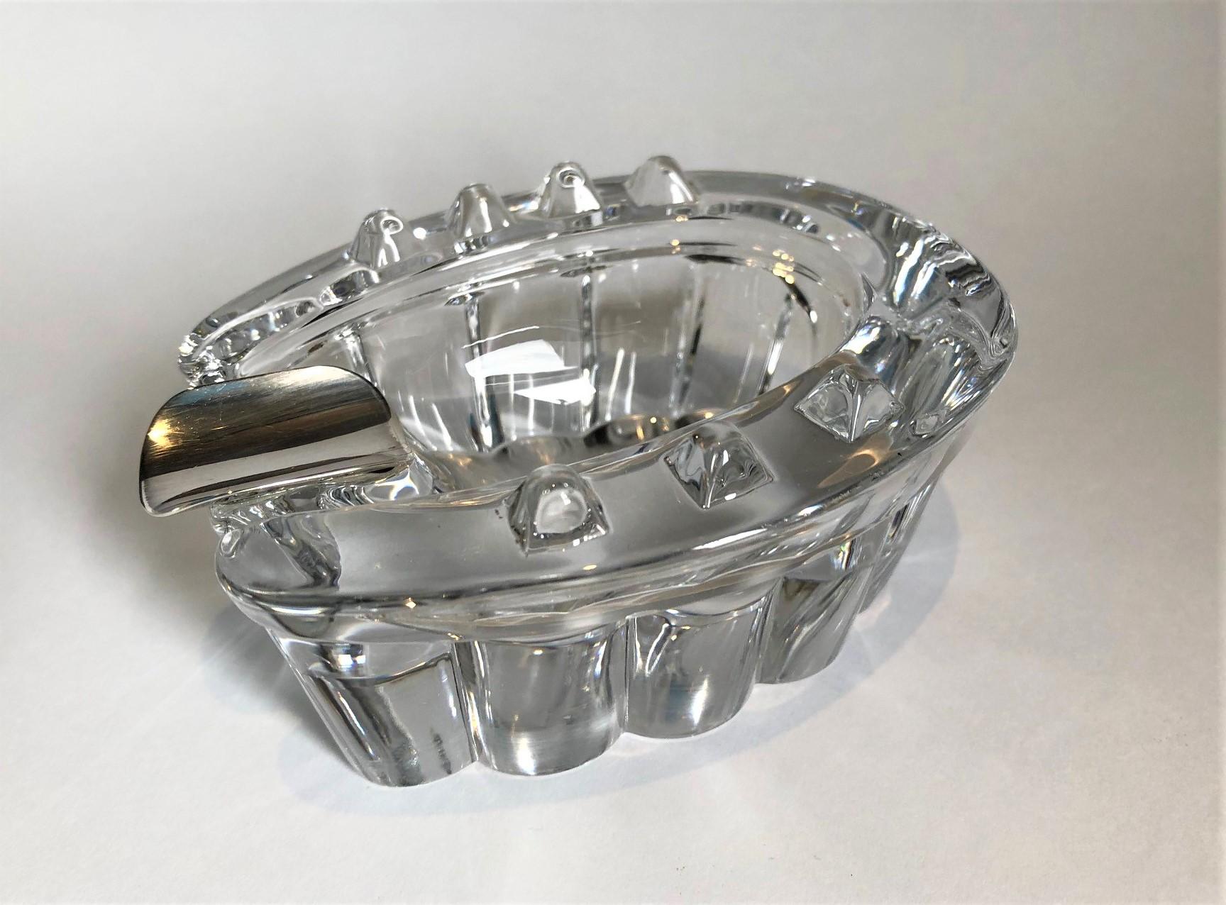 French Fantastic Cut Crytal Glass and Silver Horseshoe Cigar / Cigarette Ashtray 1930's