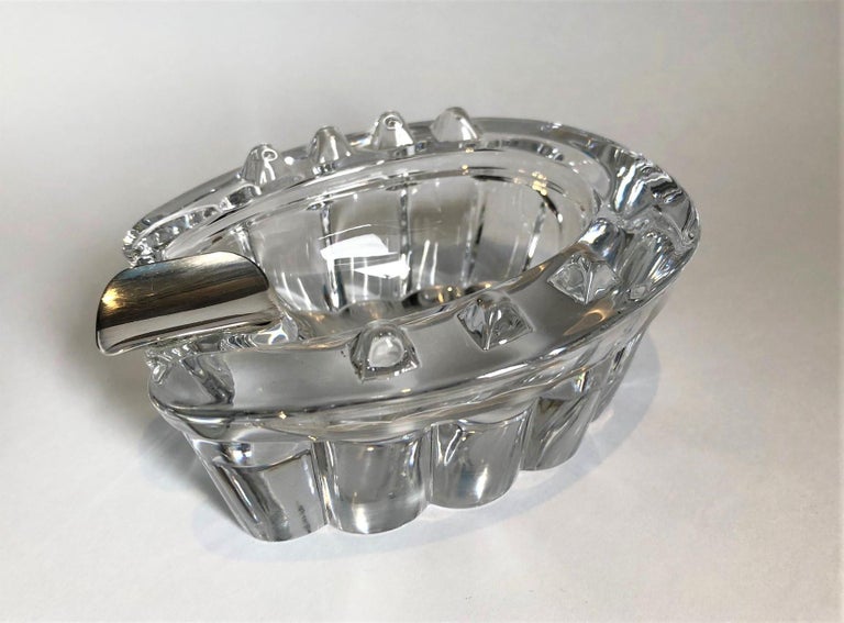 French Fantastic Cut Crytal Glass and Silver Horseshoe Cigar / Cigarette Ashtray 1930's For Sale