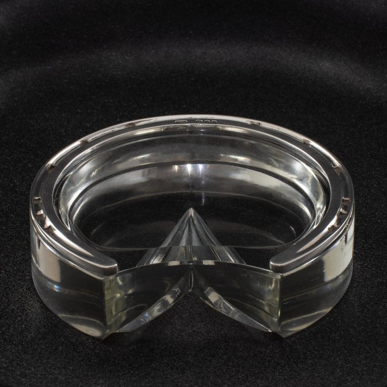 Fantastic Cut Glass and Silver Horseshoe Ashtray, hallmarked 1936 at