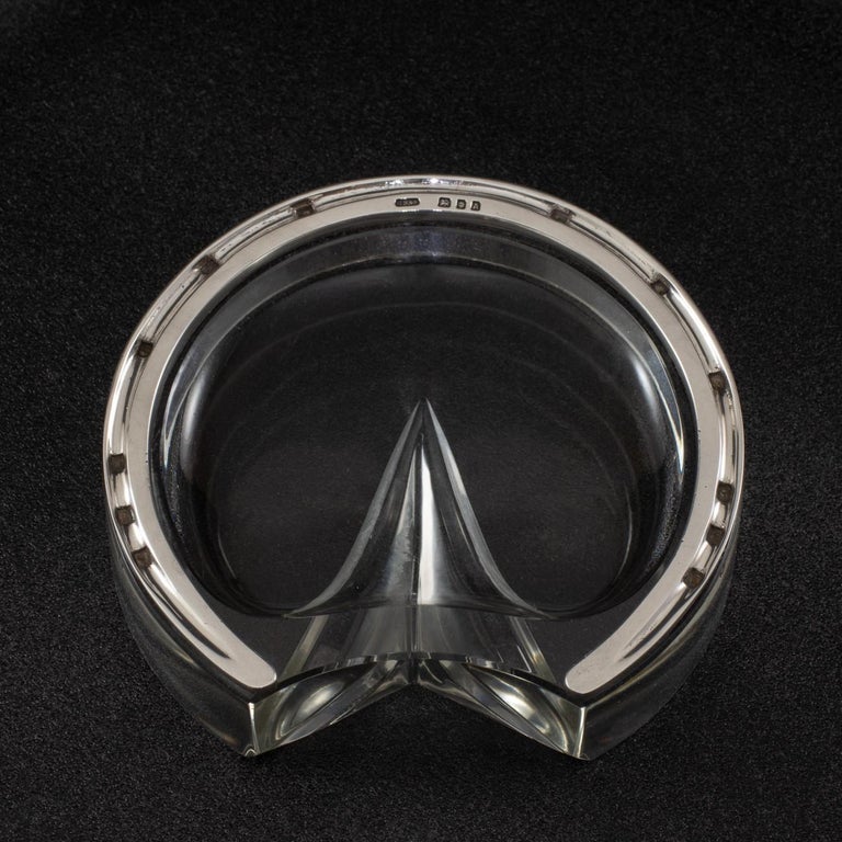 Fantastic Cut Glass and Silver Horseshoe Ashtray, hallmarked 1936 at