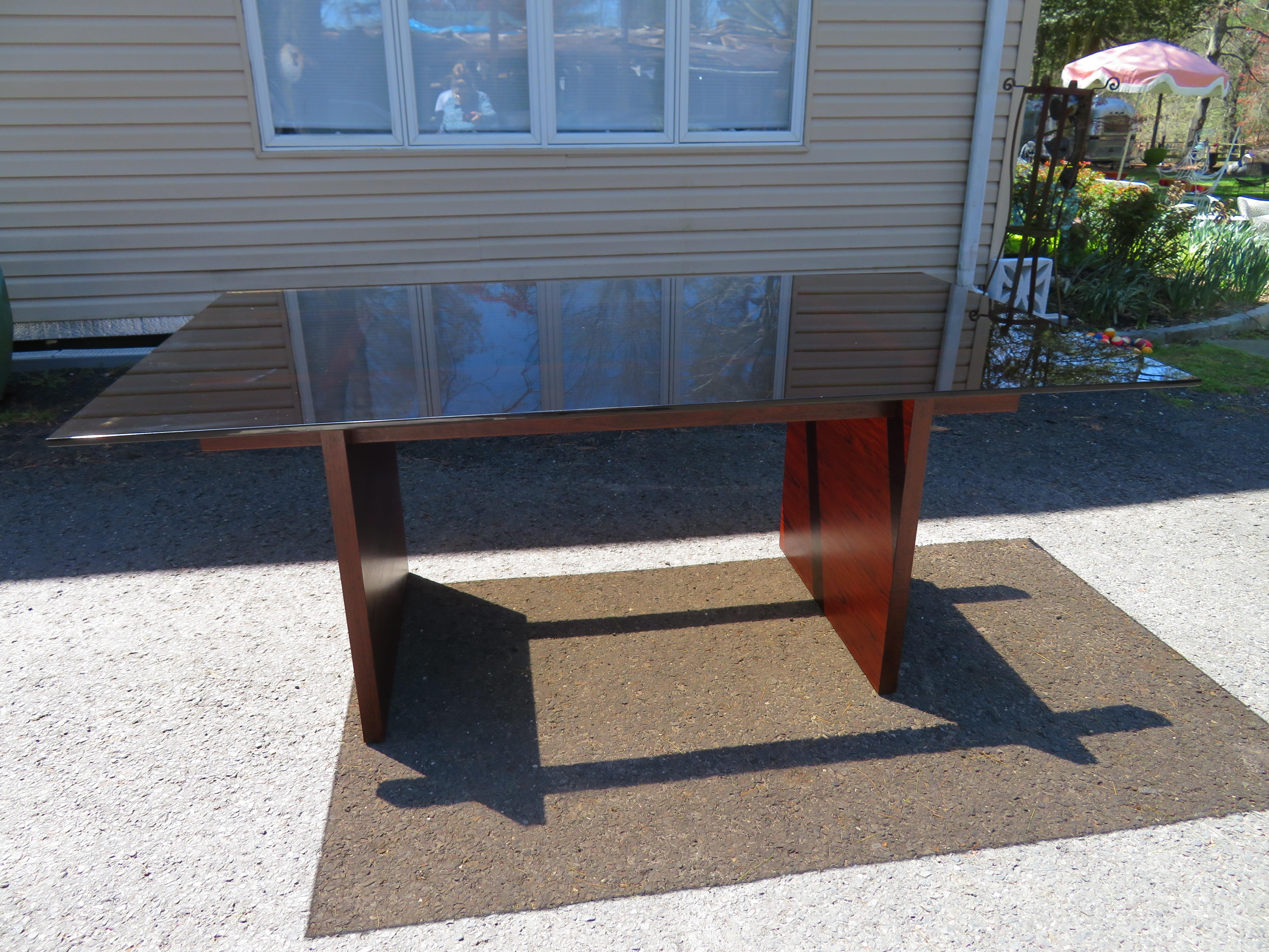 Fantastic Danish Modern Rosewood Glass Dining Table Signed Hansen For Sale 11