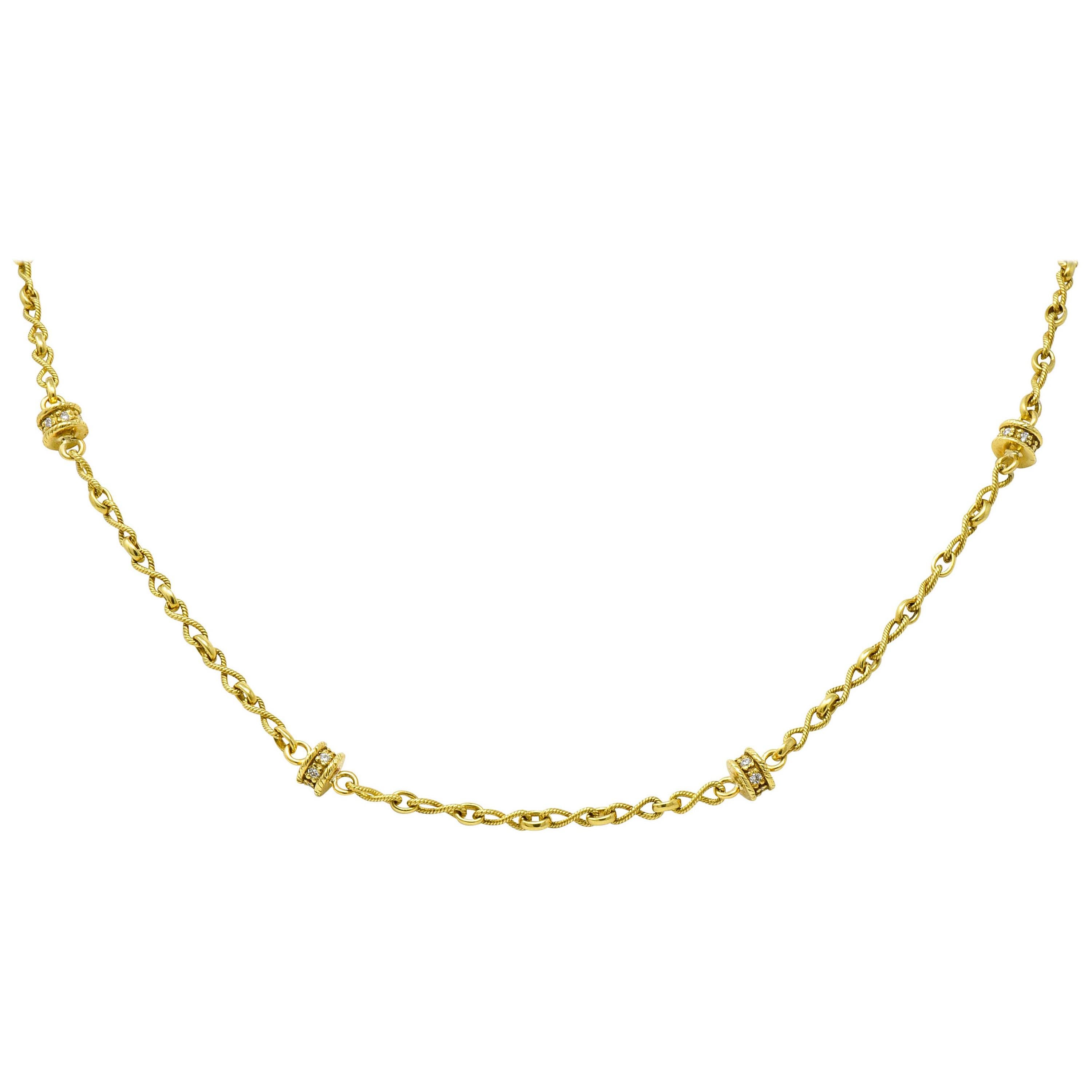 Fantastic Diamond 18 Karat Gold Rondelle Station Necklace at 1stDibs