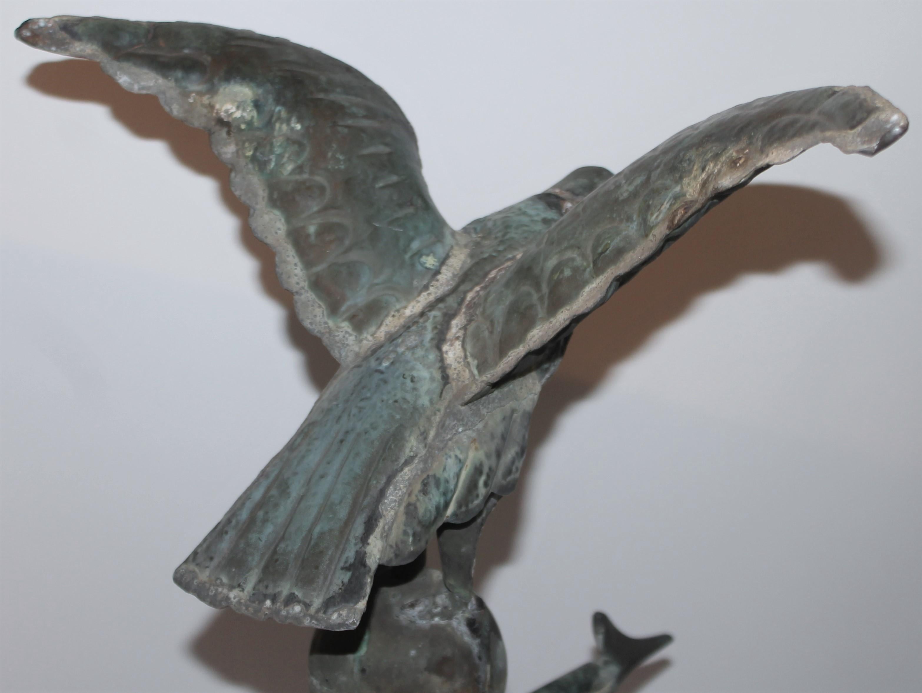 Folk Art Fantastic Diminutive 19thc Rare Eagle Full Body Weather Vane on Stand For Sale