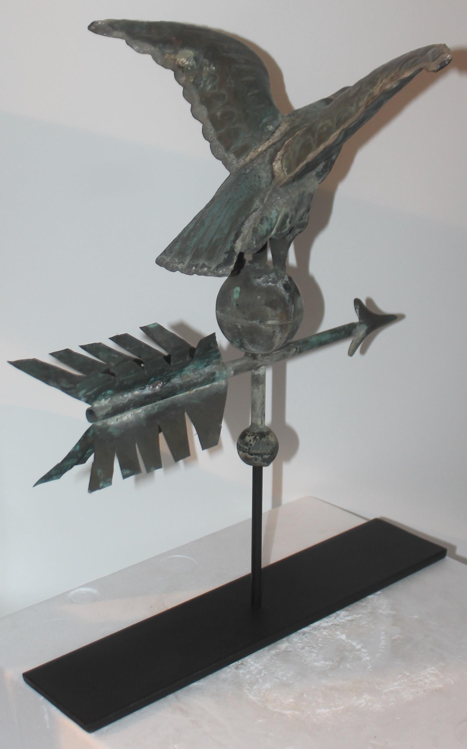 American Fantastic Diminutive 19thc Rare Eagle Full Body Weather Vane on Stand For Sale