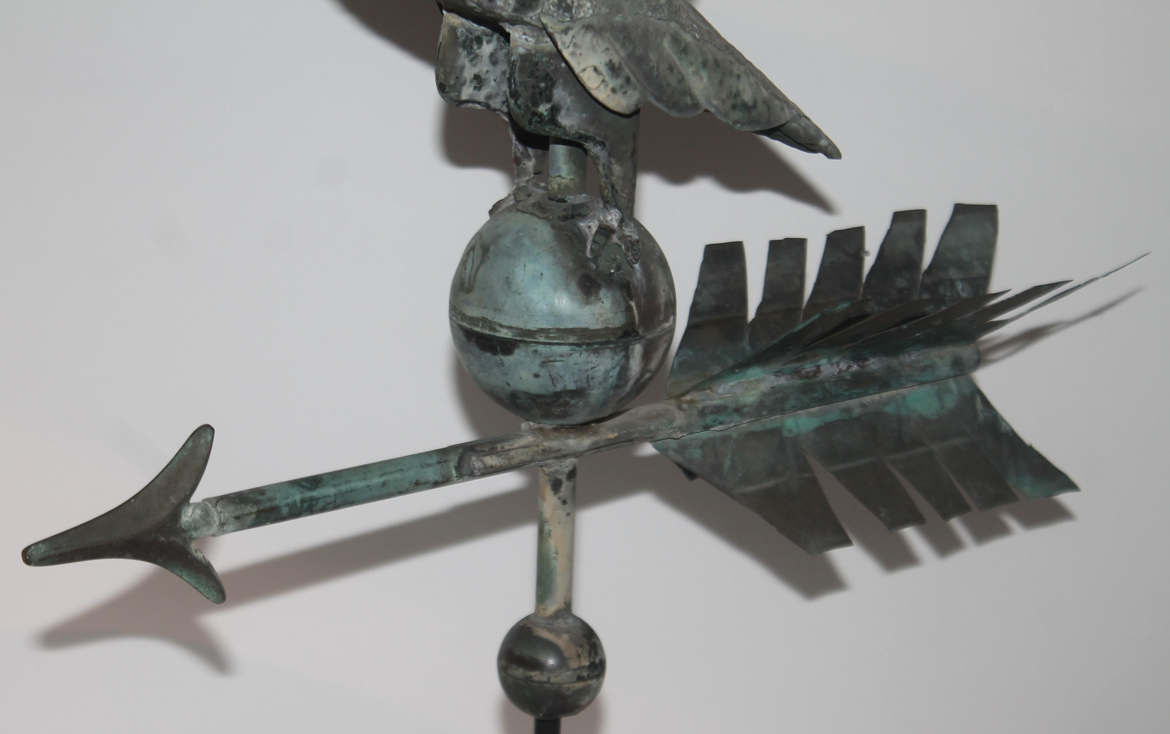 Patinated Fantastic Diminutive 19thc Rare Eagle Full Body Weather Vane on Stand For Sale