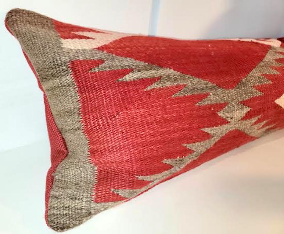 Fantastic early 19th C Navajo Indian weaving Bolster pillow. Beautiful red backing with zipperd casing. New feather and down insert.