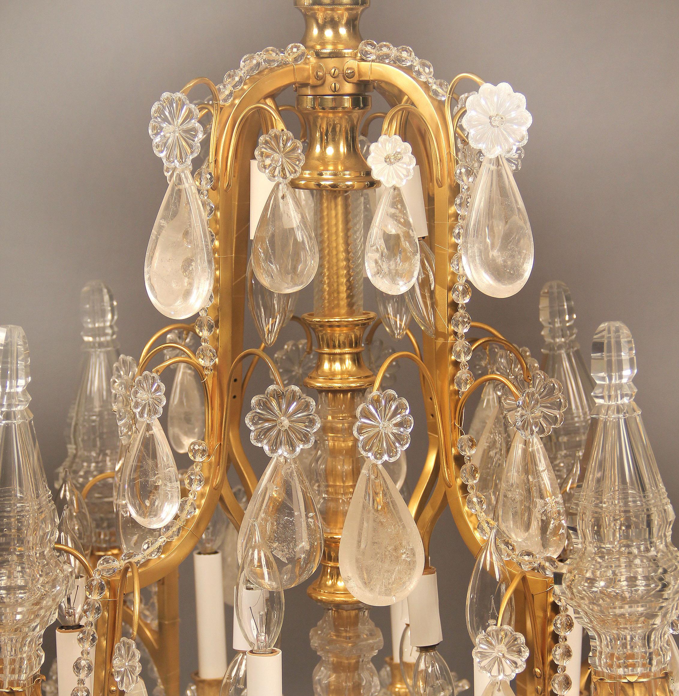 Similoro Fantastico lampadario in bronzo dorato e cristallo di rocca dei primi del Novecento in vendita