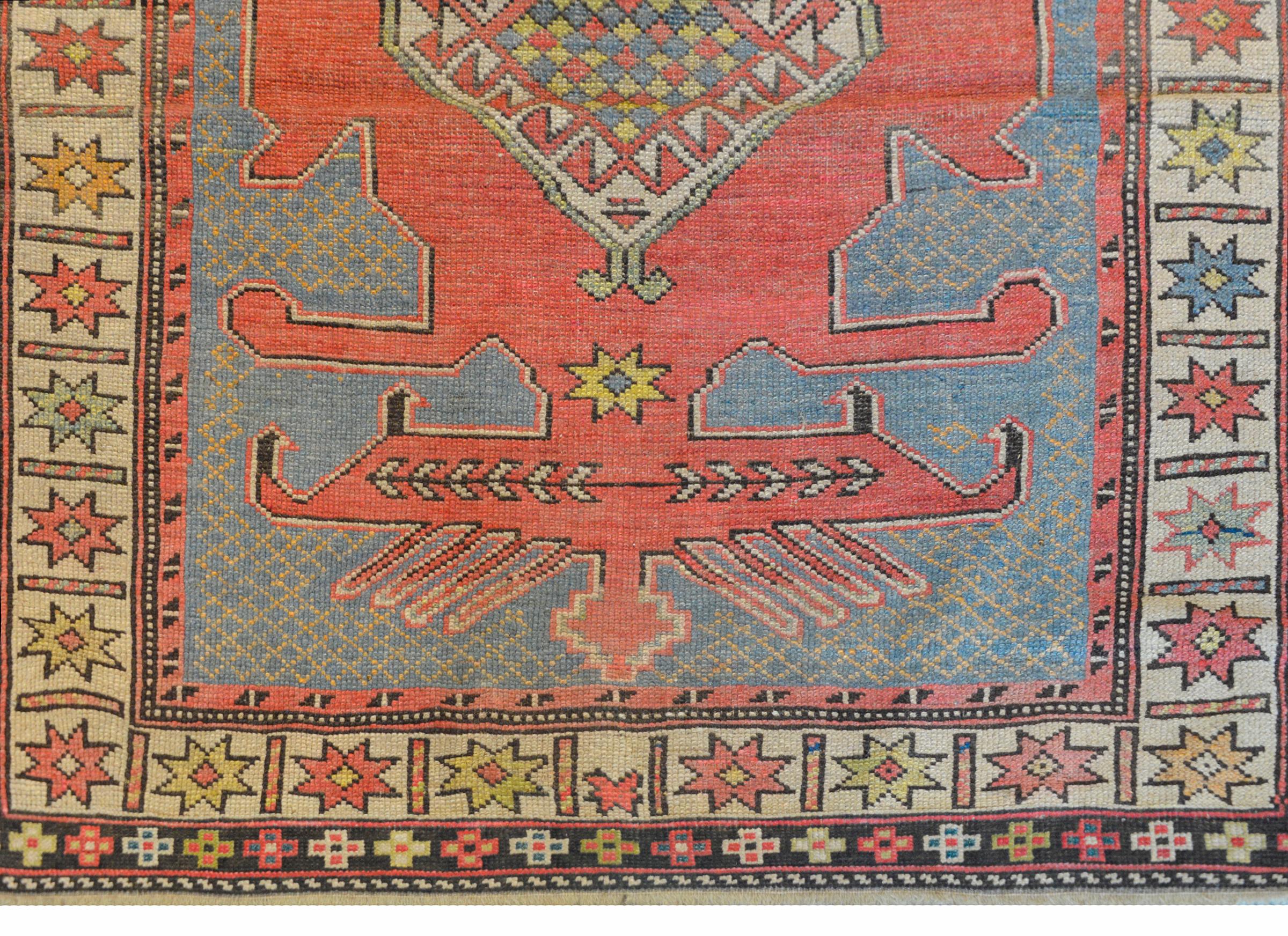 Laine Fantastique tapis kazak du début du 20e siècle en vente