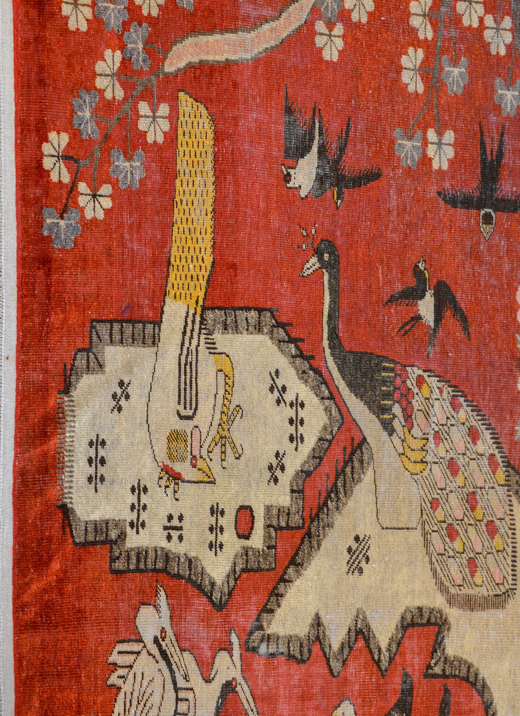 Wool Fantastic Early 20th Century Pictorial Khotan Rug