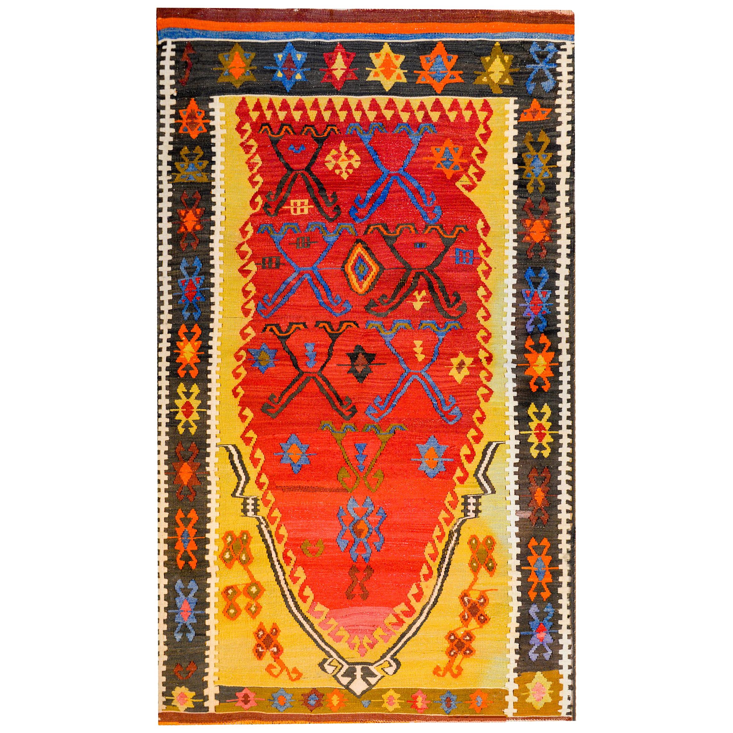 Fantastique tapis turc Kilim du début du XXe siècle en vente