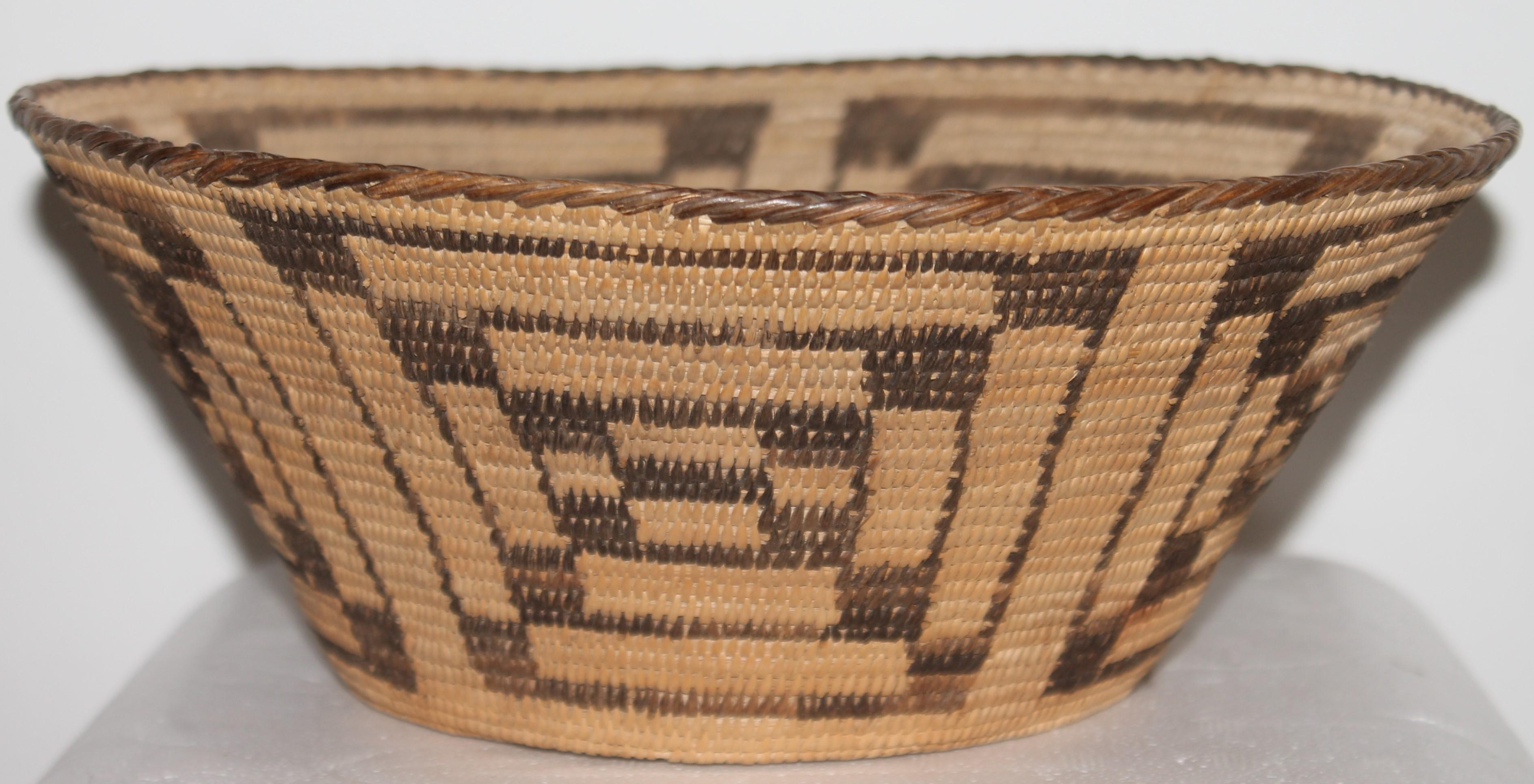 Fantastic early 20thc Pima Indian geometric basket in pristine condition.