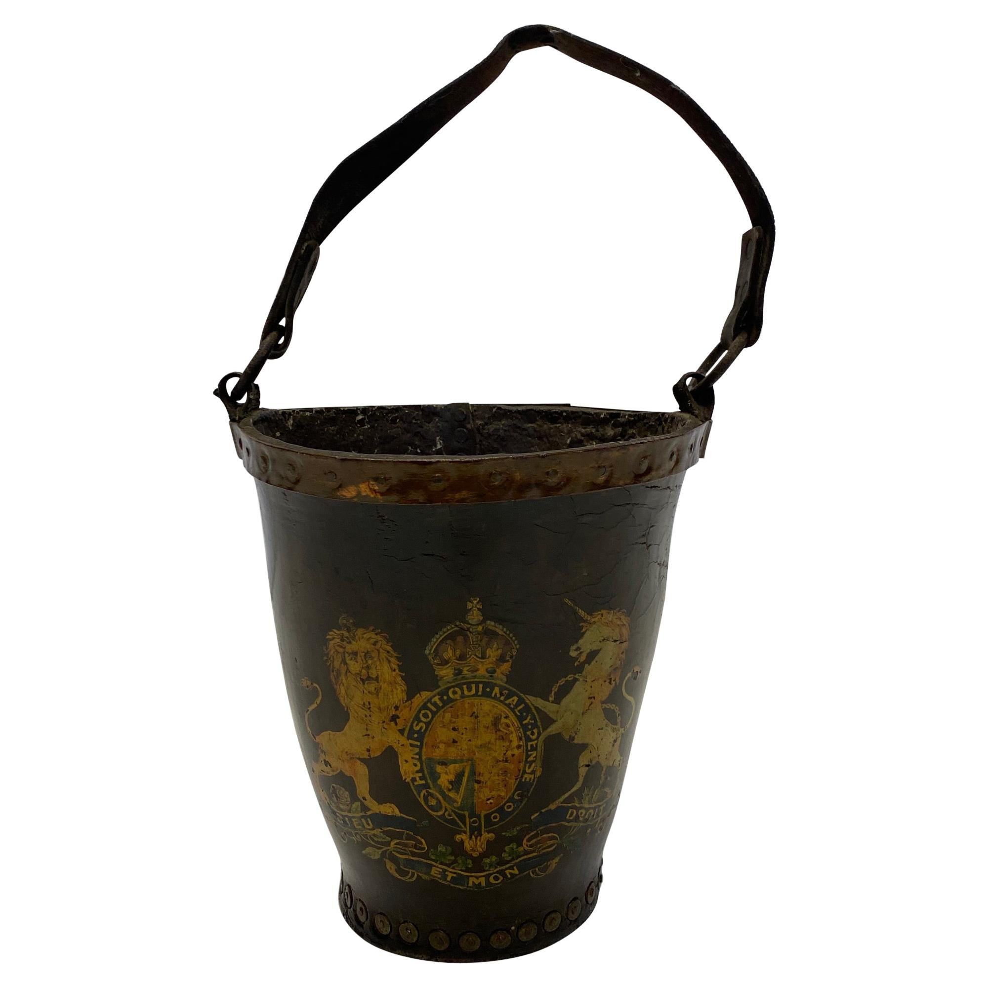 Fantastic Early English Hand Painted Leather Fire Bucket
